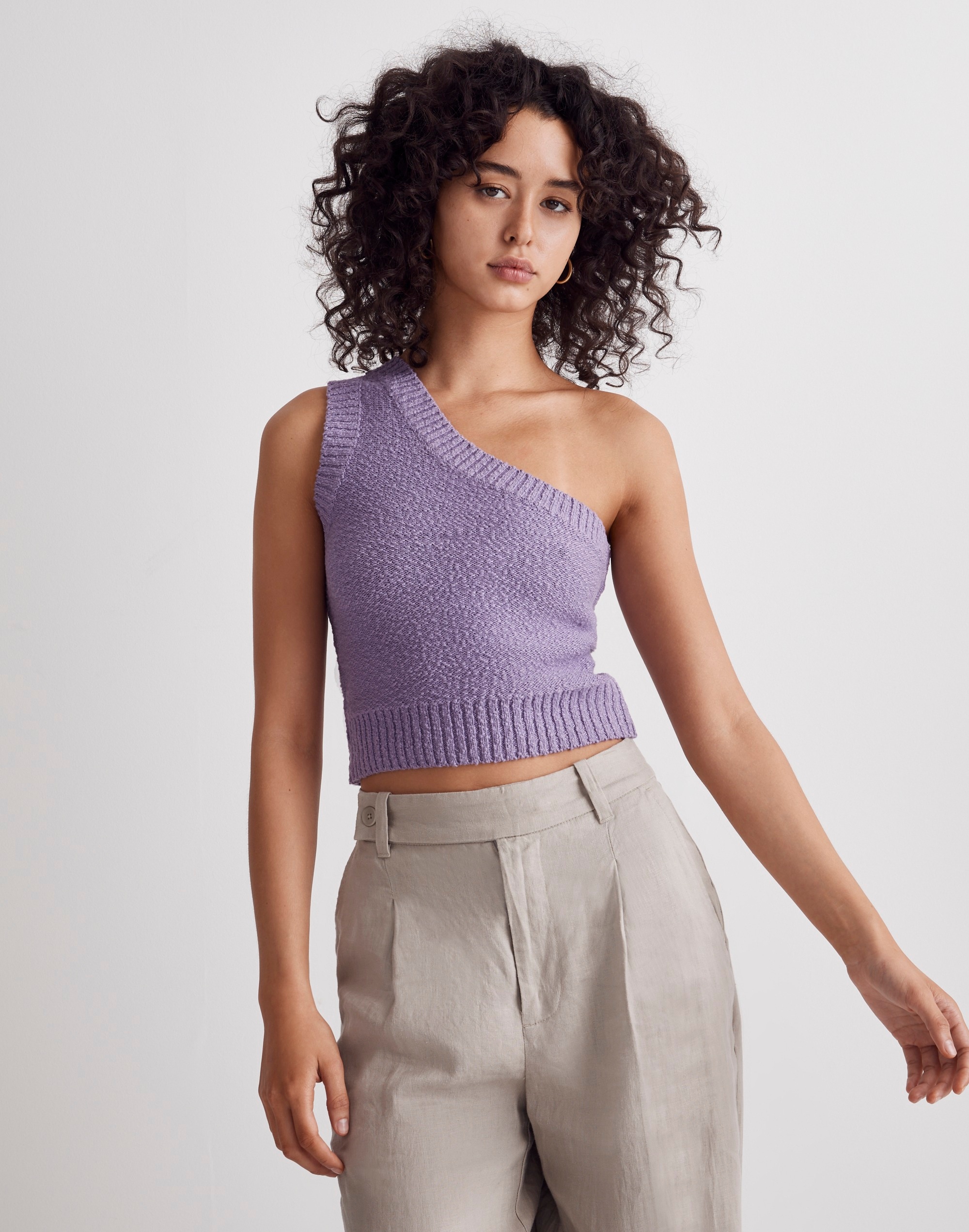 Textural-Knit One-Shoulder Sweater Tank