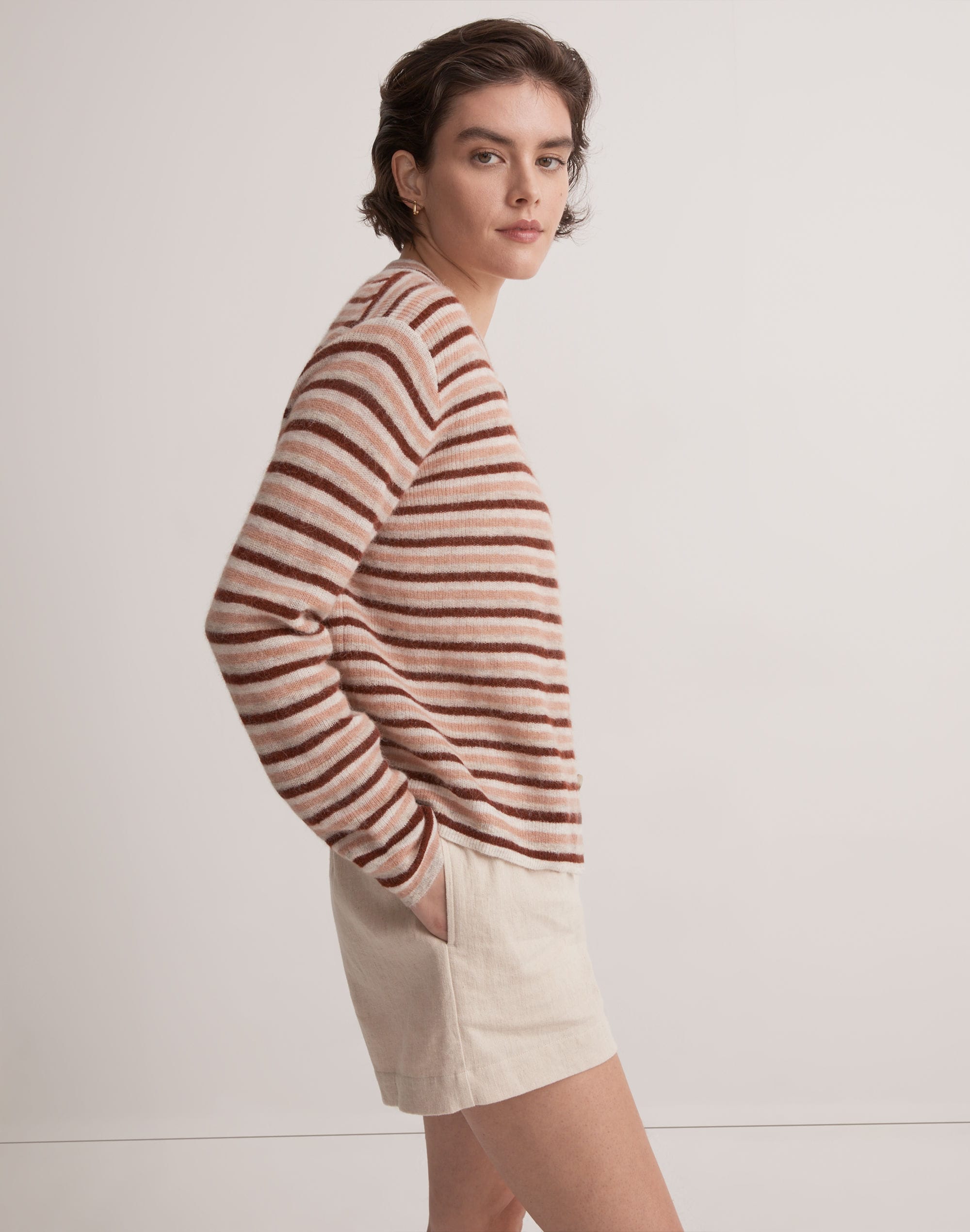 Chivon Alpaca-Blend Cardigan Sweater in Stripe