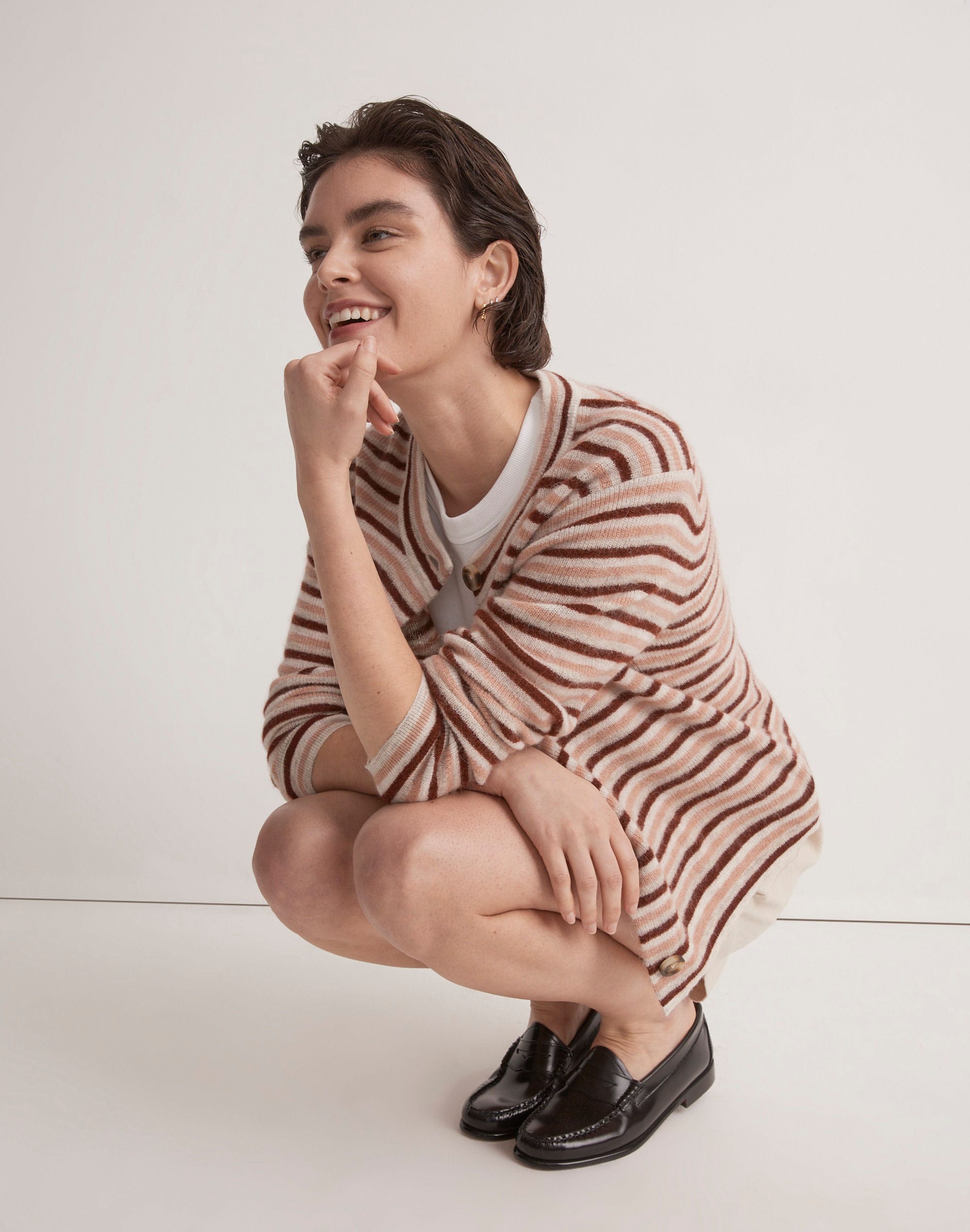 Chivon Alpaca-Blend Cardigan Sweater in Stripe