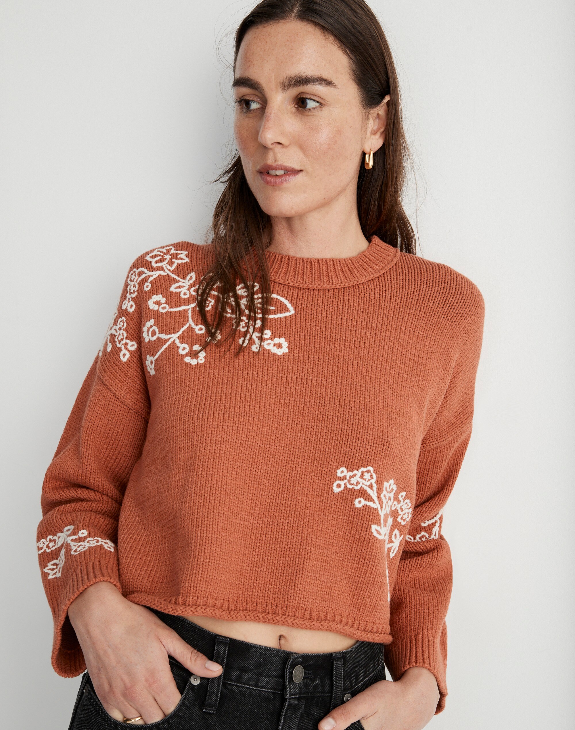 Adina Floral-Embroidered Pullover Sweater