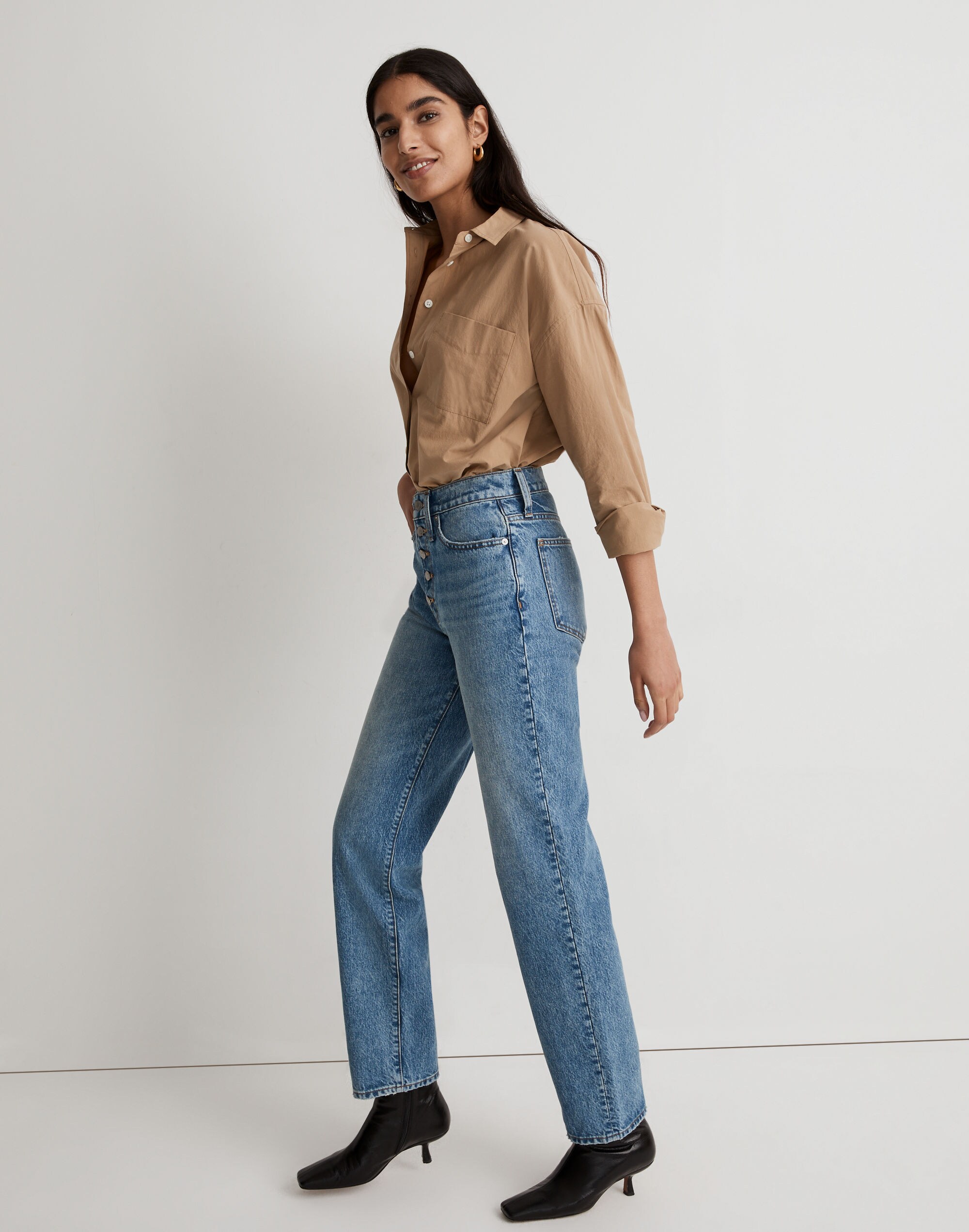 The Perfect Vintage Straight Jean in Delafield Wash: Button-Fly Edition