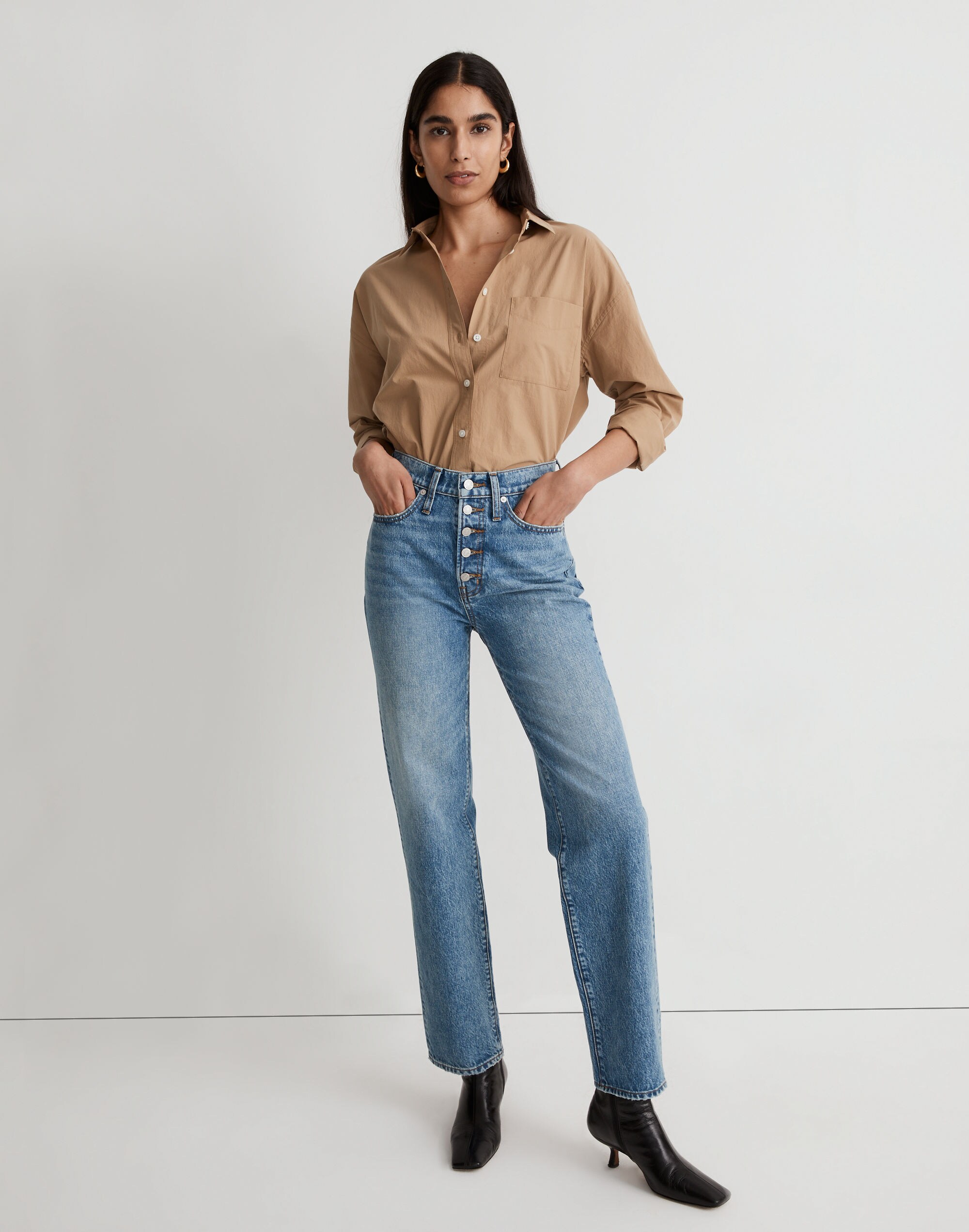The Perfect Vintage Straight Jean in Delafield Wash: Button-Fly Edition