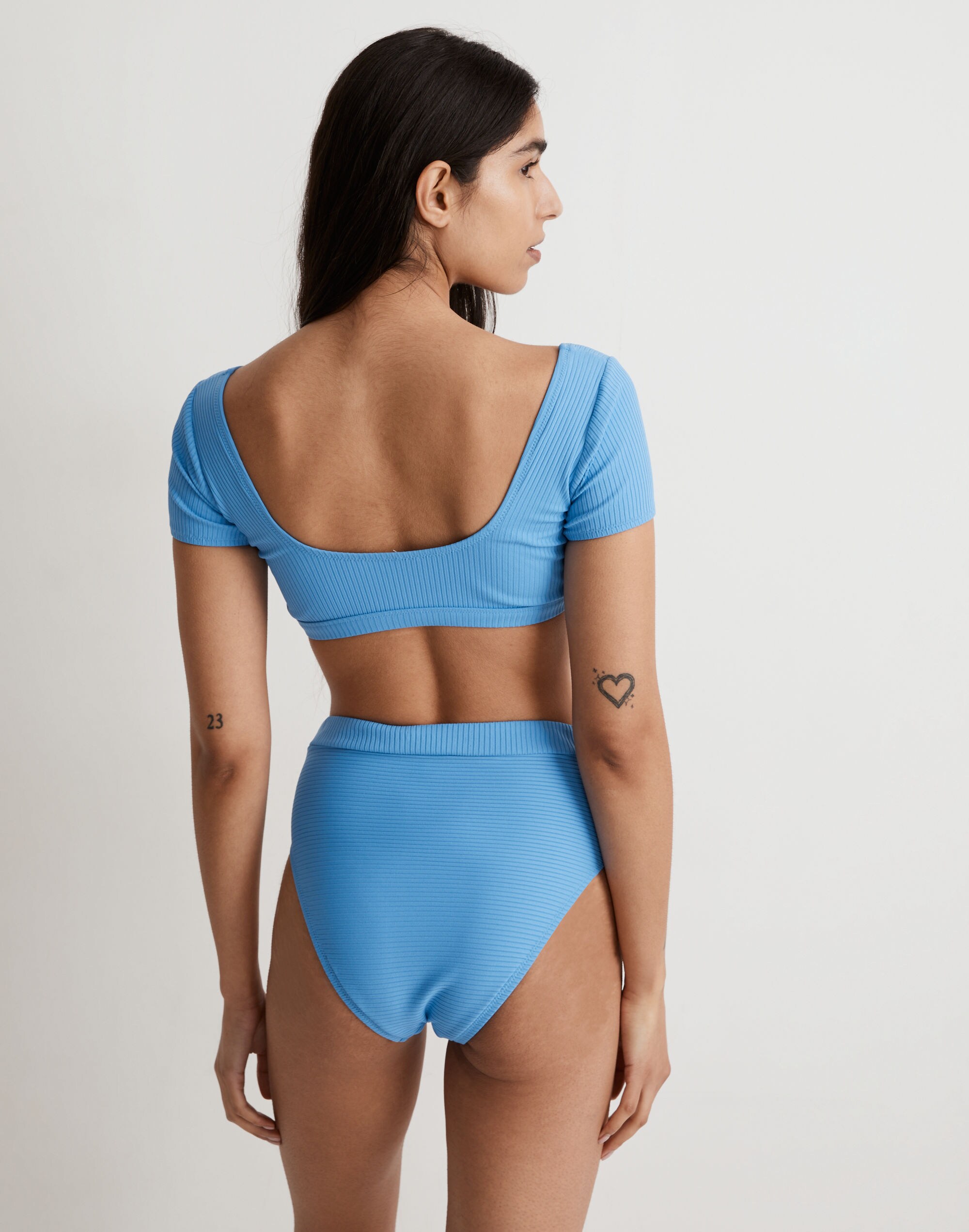 Ribbed Square-Neck Longline Bikini Top