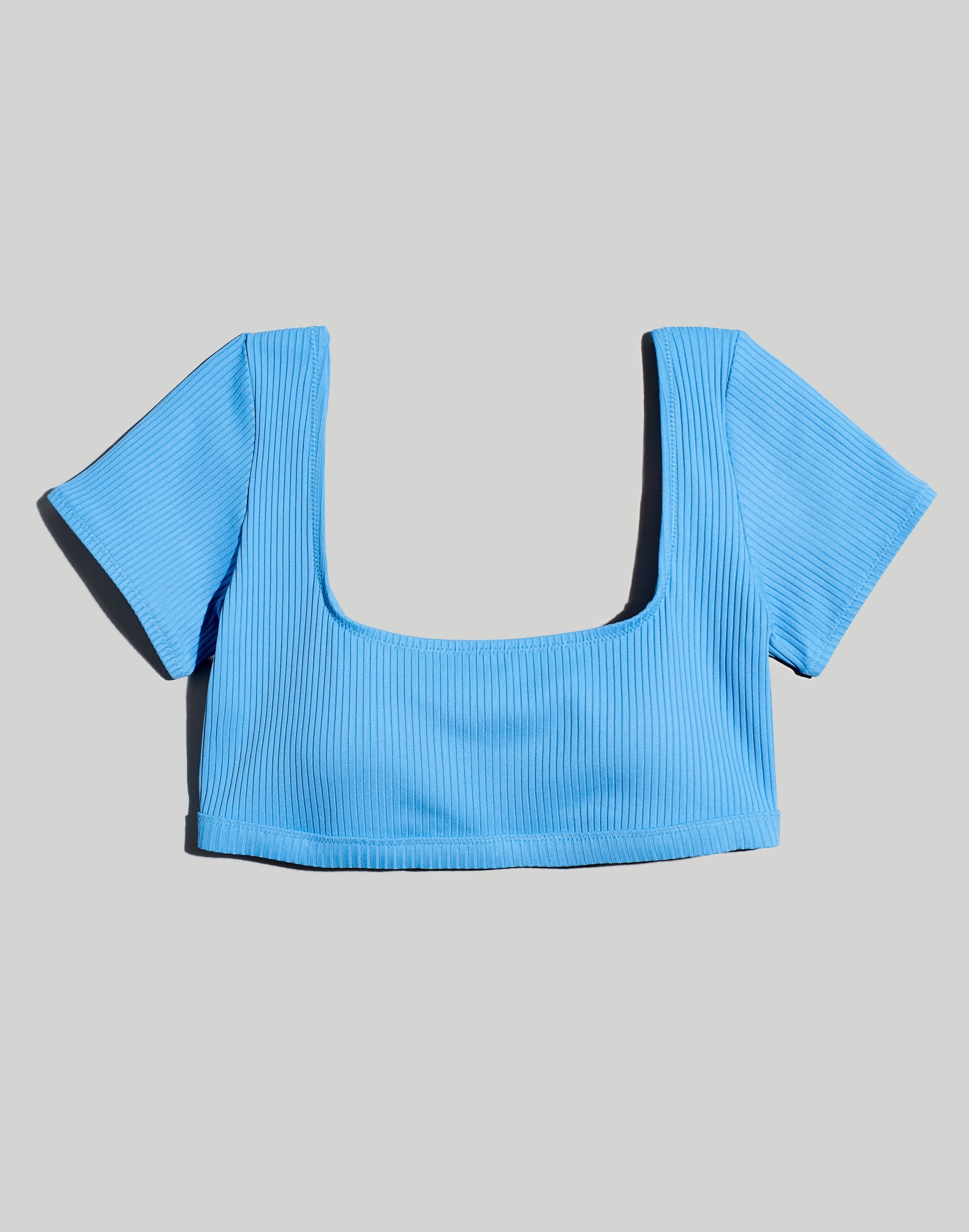 Ribbed Square-Neck Longline Bikini Top