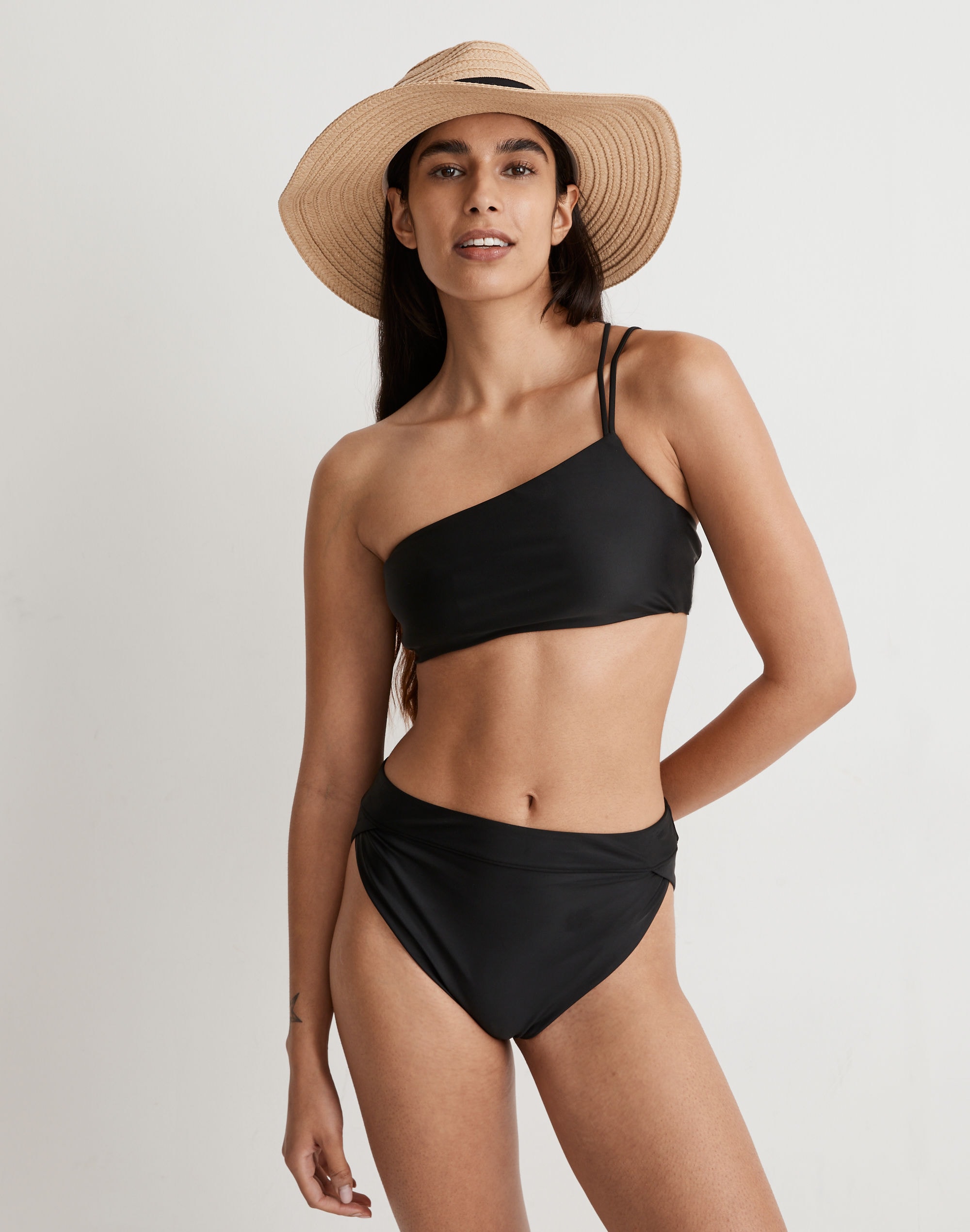 double-strap one-shoulder bikini top