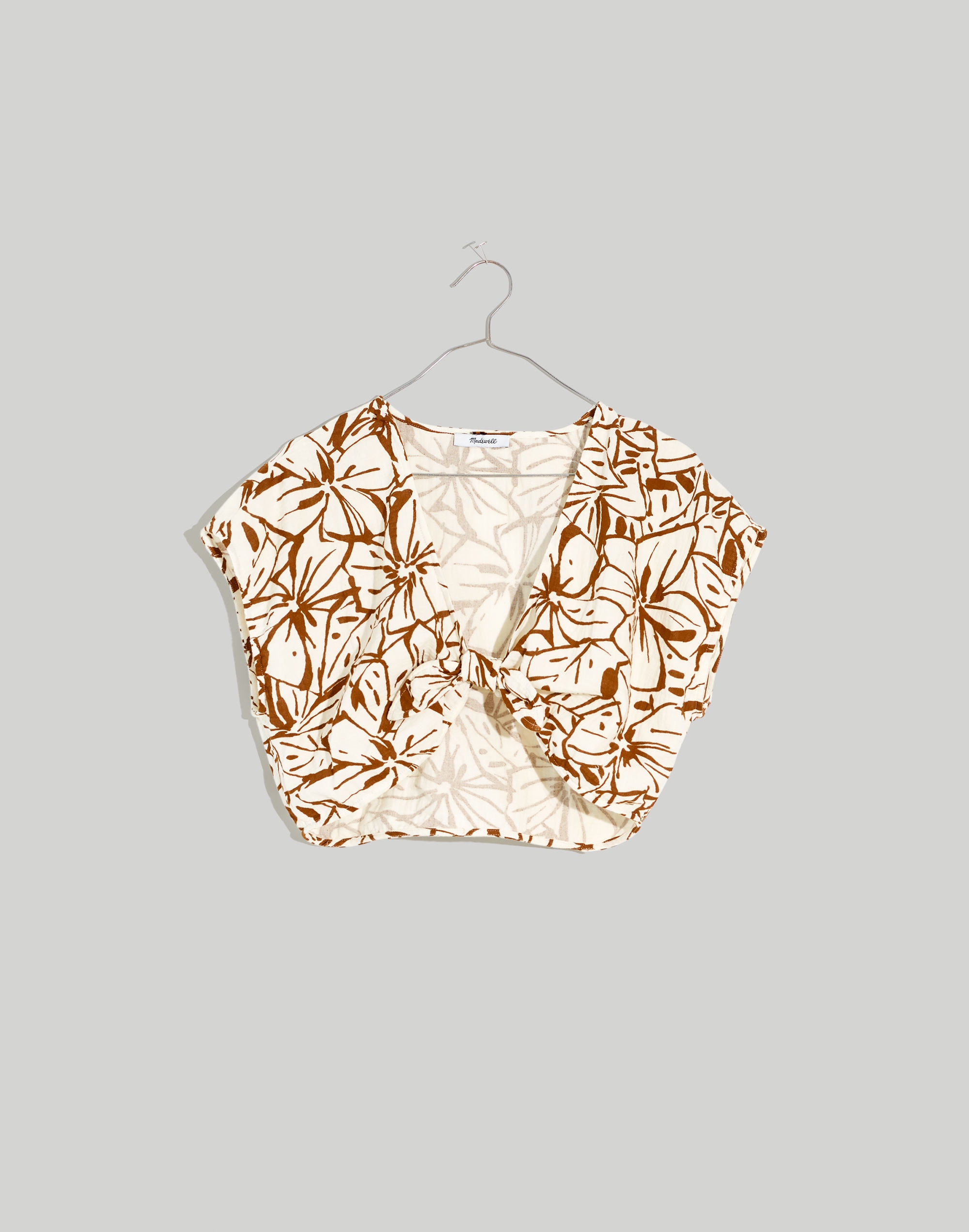 Double-Gauze Tie-Front Cropped Top Abstract Flora