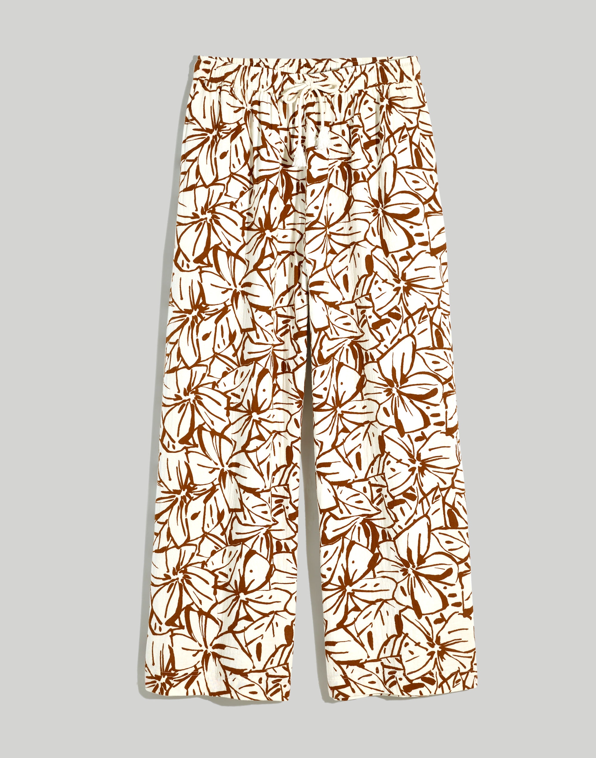 Double-Gauze Drawstring Wide-Leg Pants in Abstract Flora