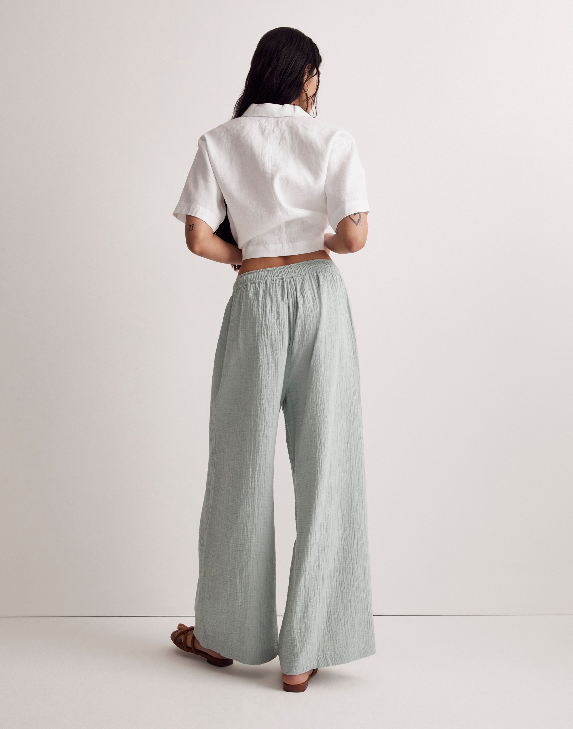 Double-Gauze Drawstring Wide-Leg Pants