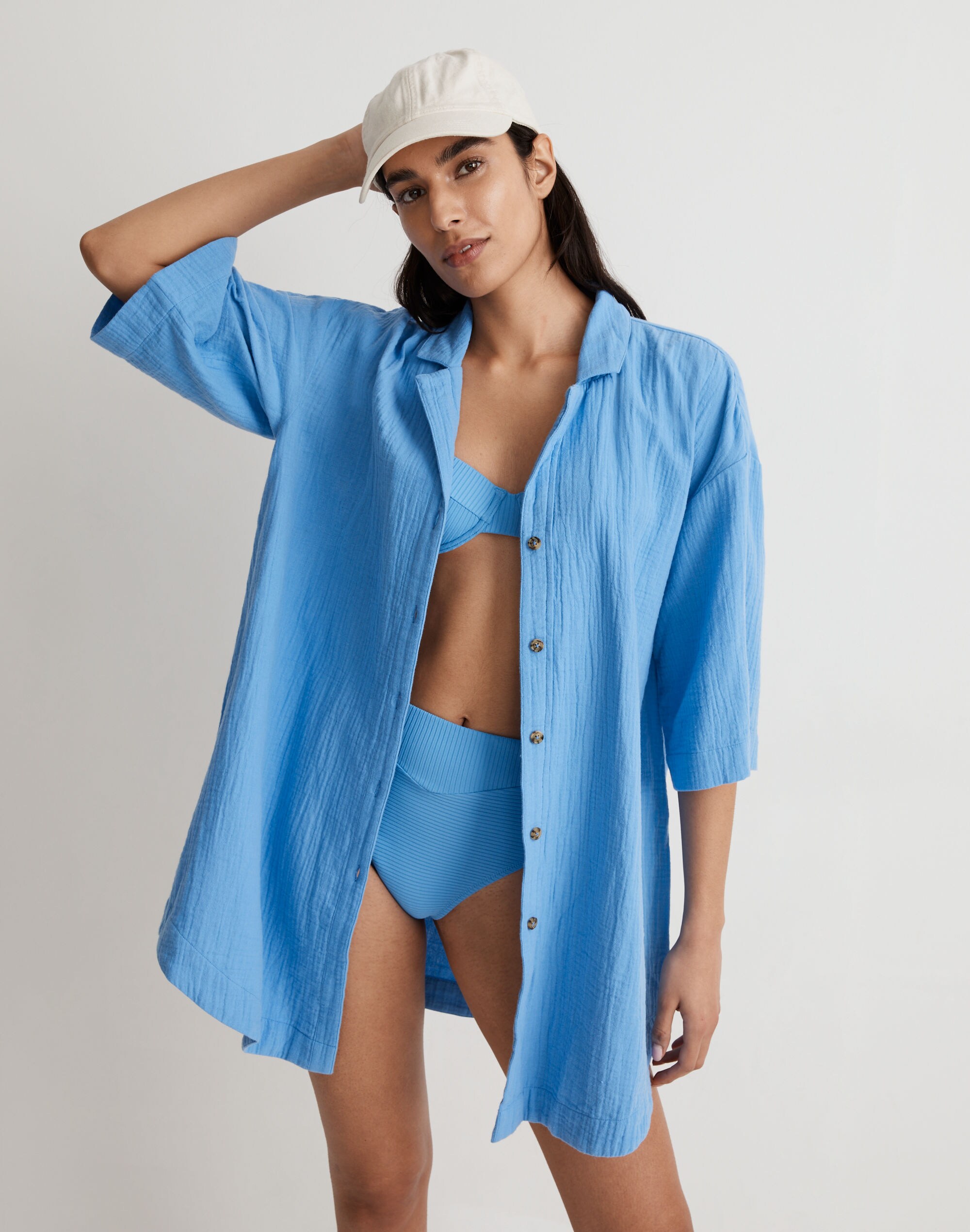 Lightspun Cover-Up Mini Shirtdress in oasis blue image 4
