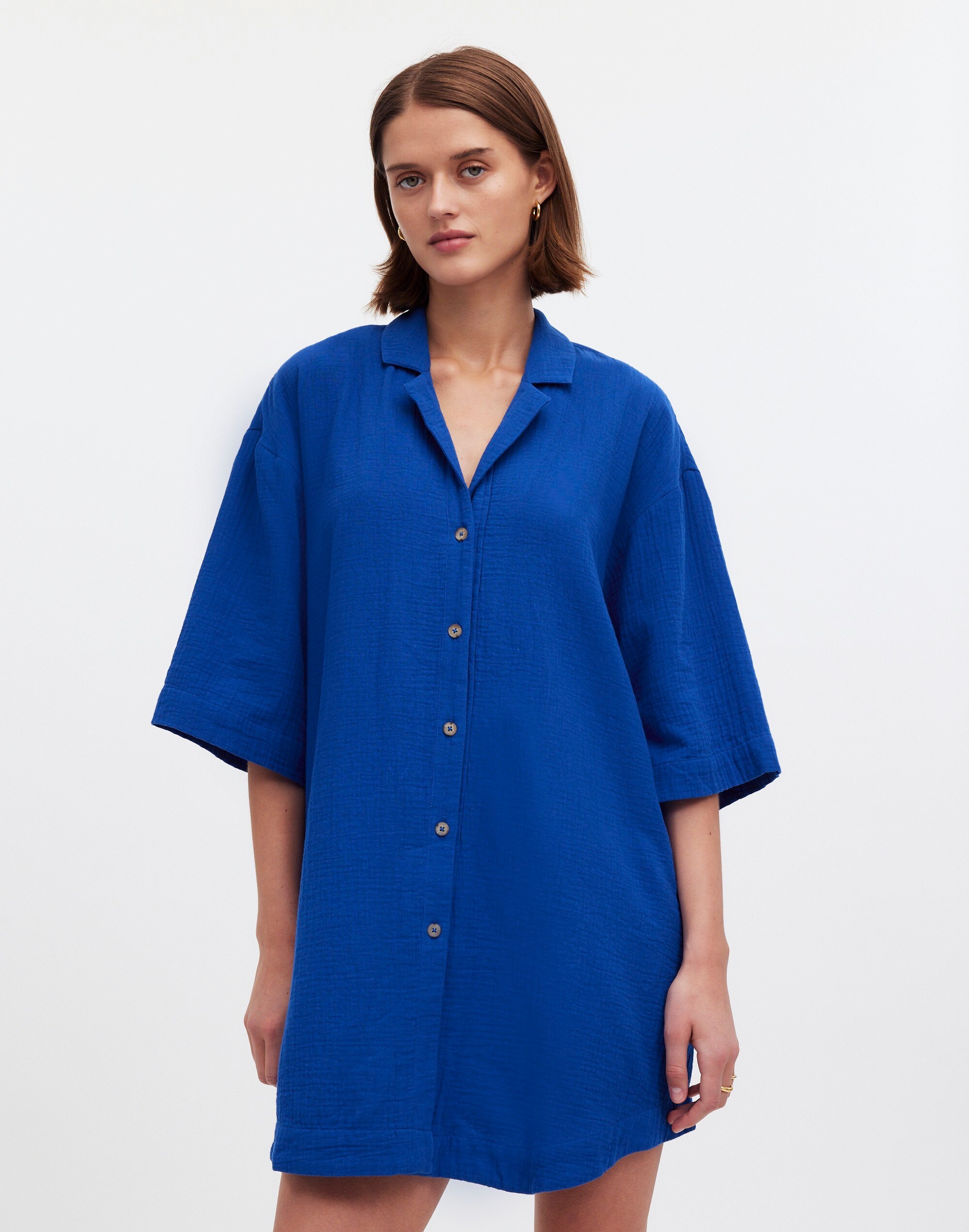 Crinkle Cotton Cover-Up Mini Shirtdress
