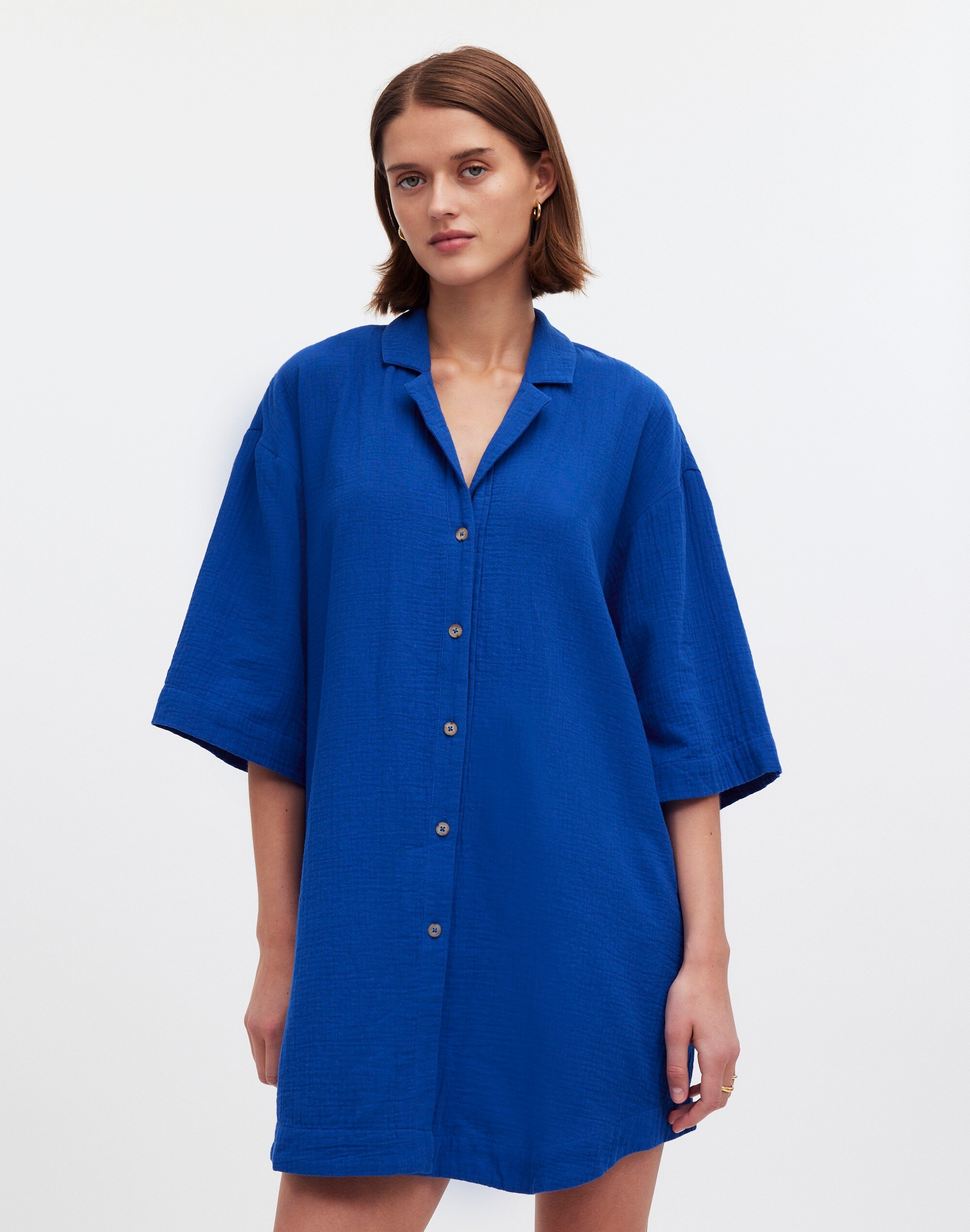 Shop Mw Lightspun Cover-up Mini Shirtdress In Noble Blue