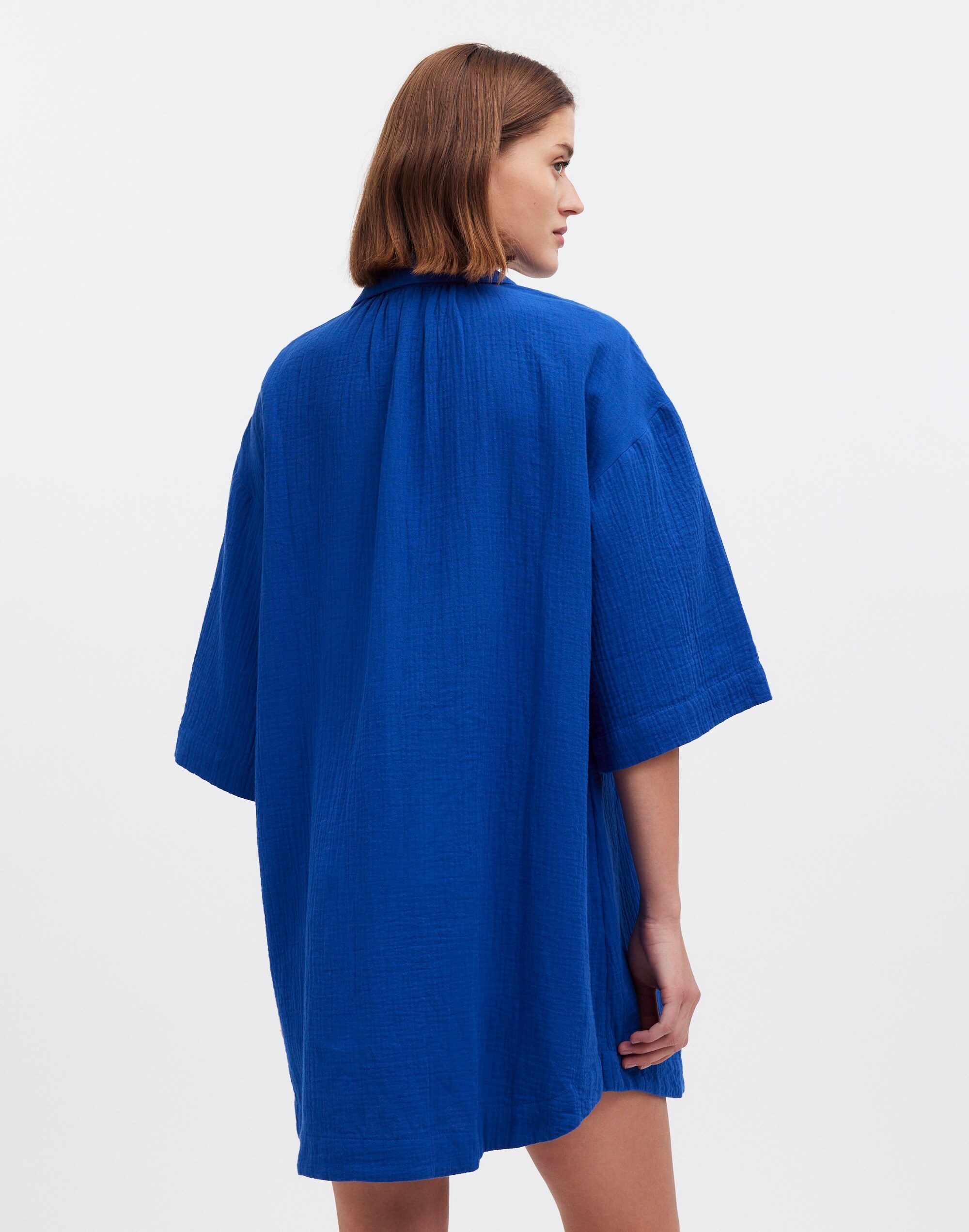 Crinkle Cotton Cover-Up Mini Shirtdress