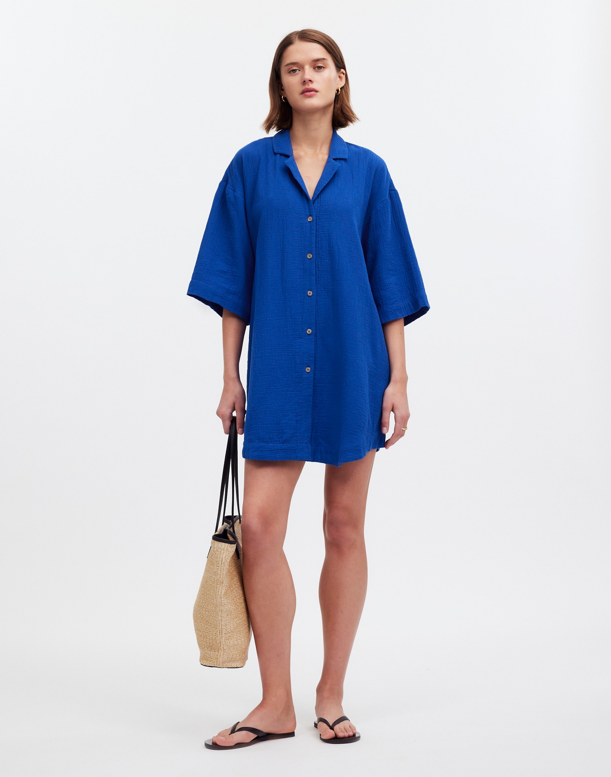 Mw Lightspun Cover-up Mini Shirtdress In Noble Blue