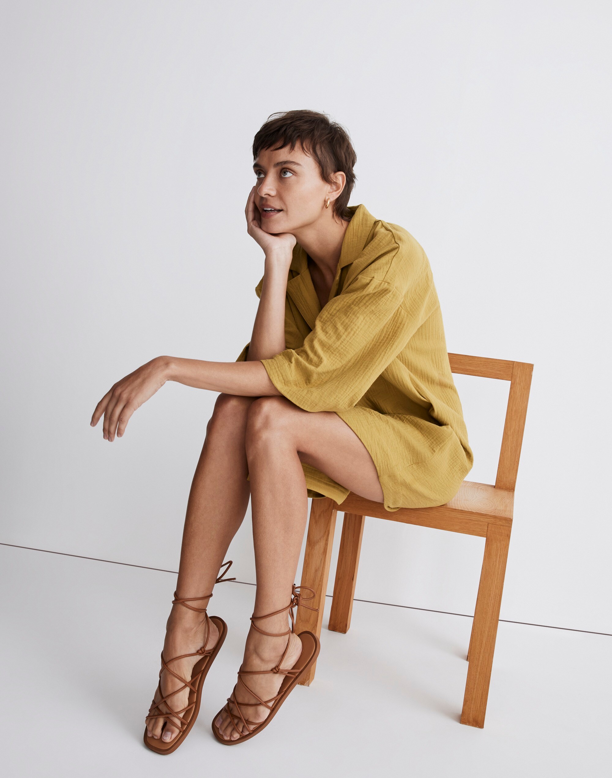 Crinkle Cotton Cover-Up Mini Shirtdress