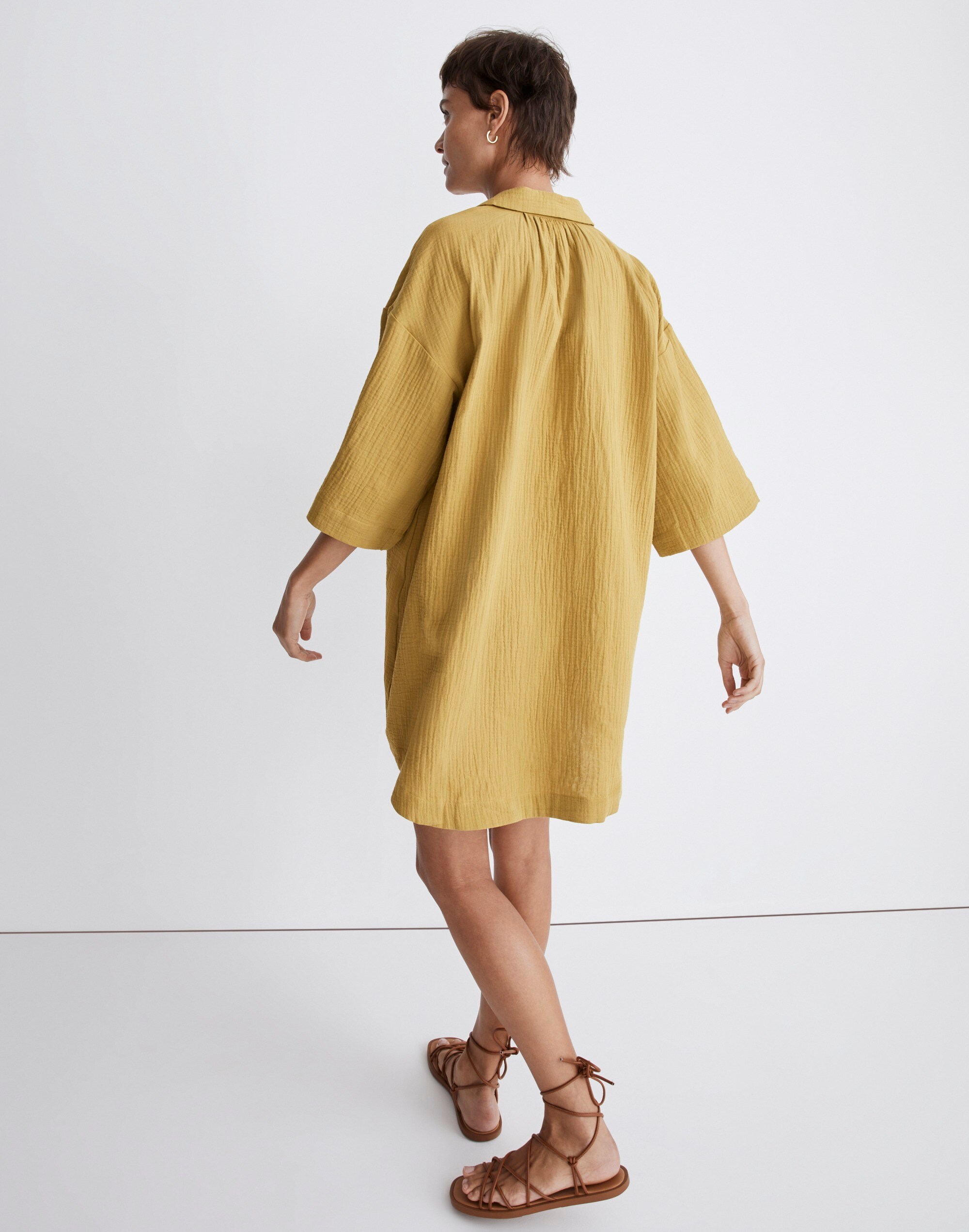 Crinkle Cotton Cover-Up Mini Shirtdress