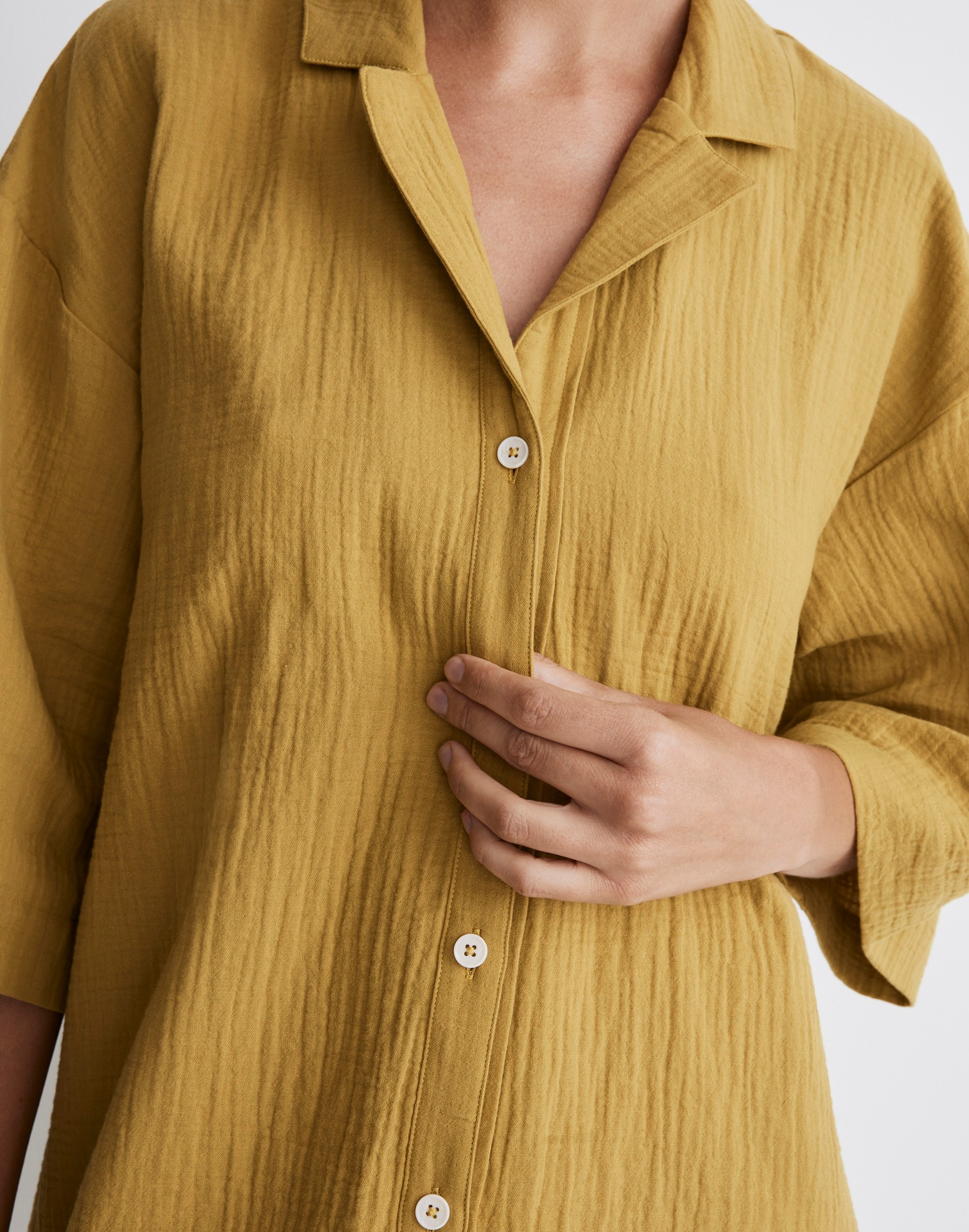 Crinkle Cotton Cover-Up Mini Shirtdress