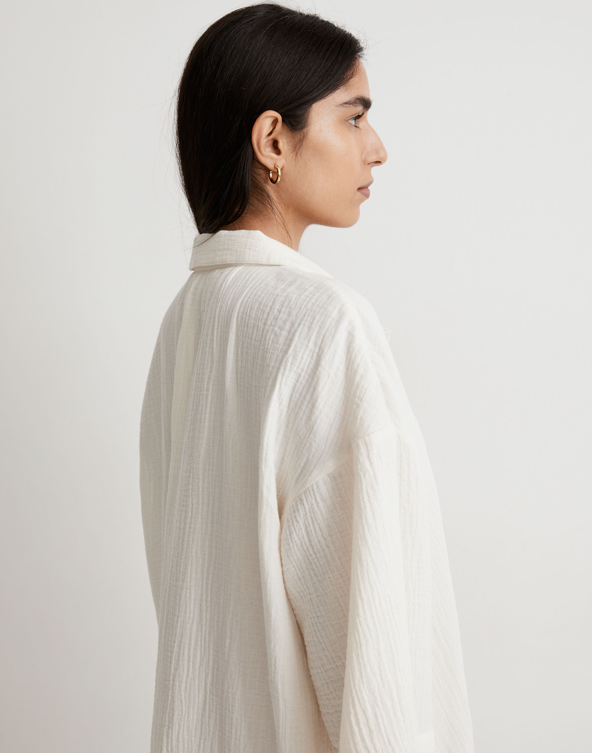 Crinkle Cotton Cover-Up Mini Shirtdress