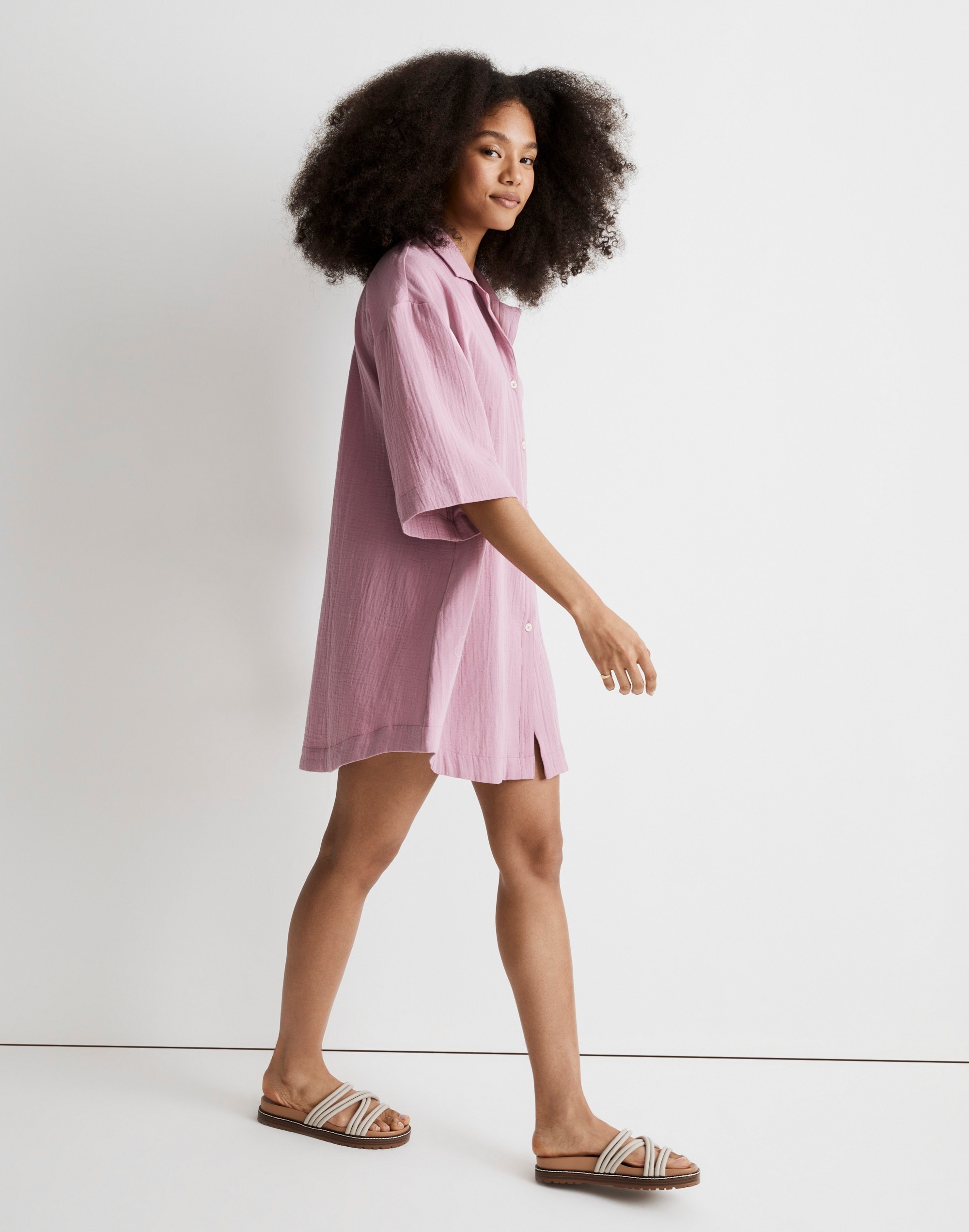 Crinkle Cotton Cover-Up Mini Shirtdress