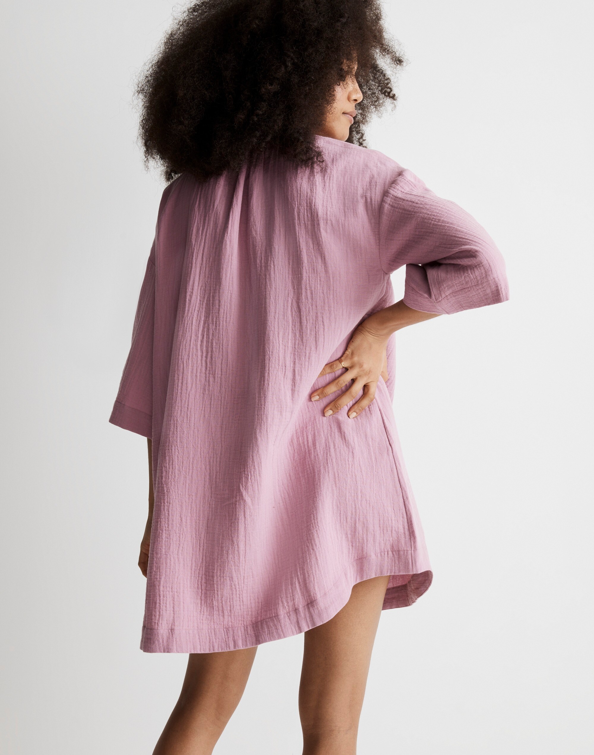 Crinkle Cotton Cover-Up Mini Shirtdress