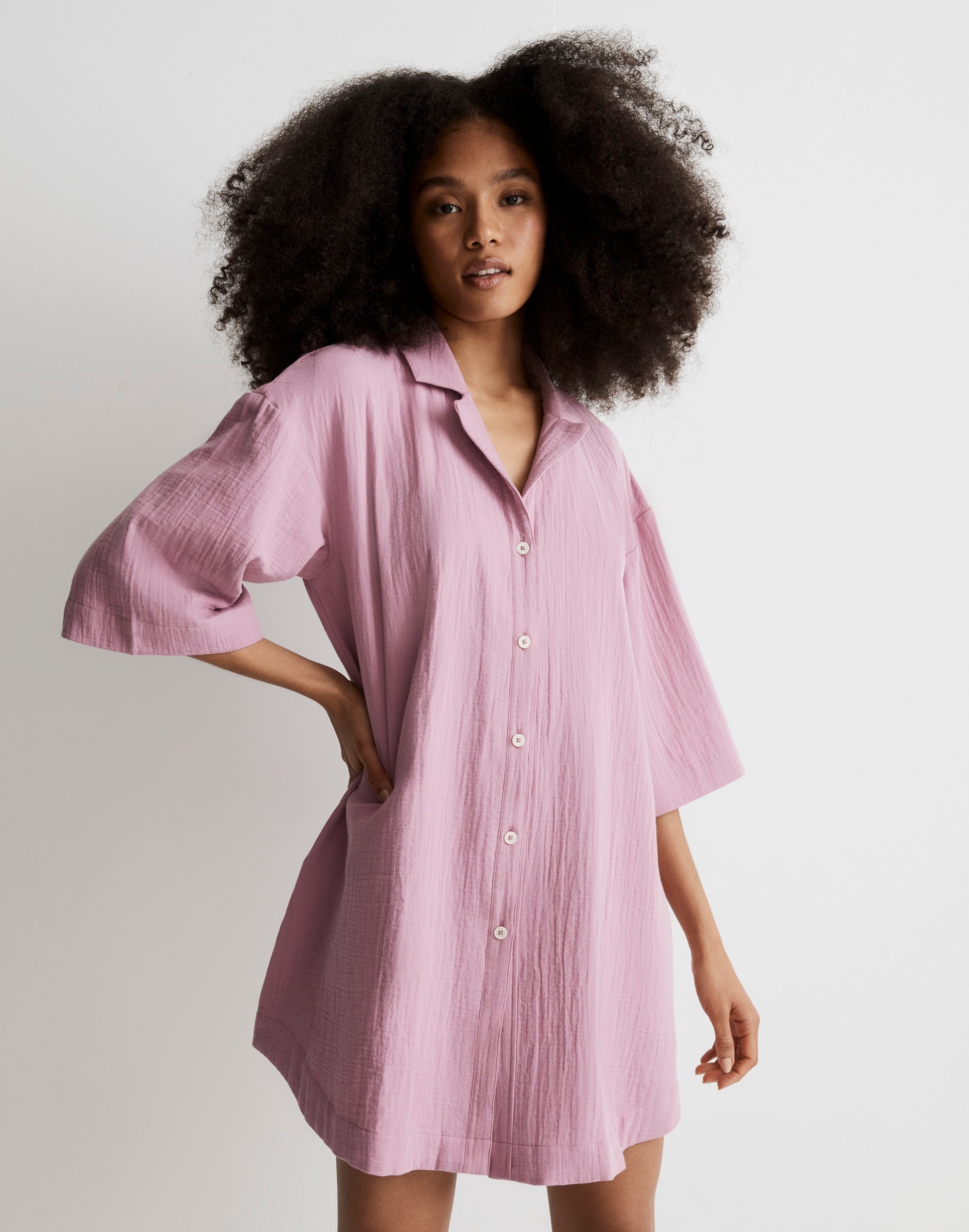 Crinkle Cotton Cover-Up Mini Shirtdress