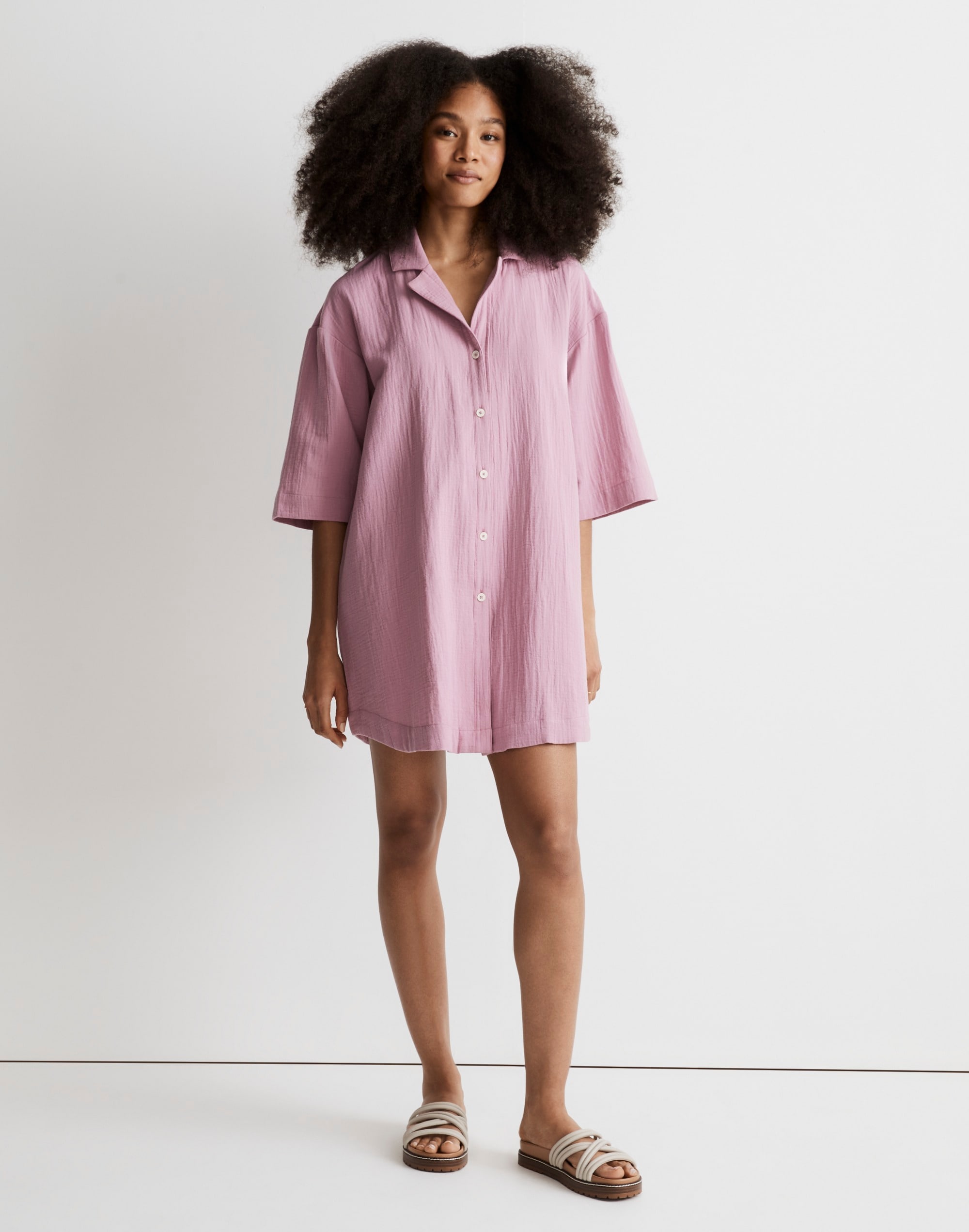 Crinkle Cotton Cover-Up Mini Shirtdress