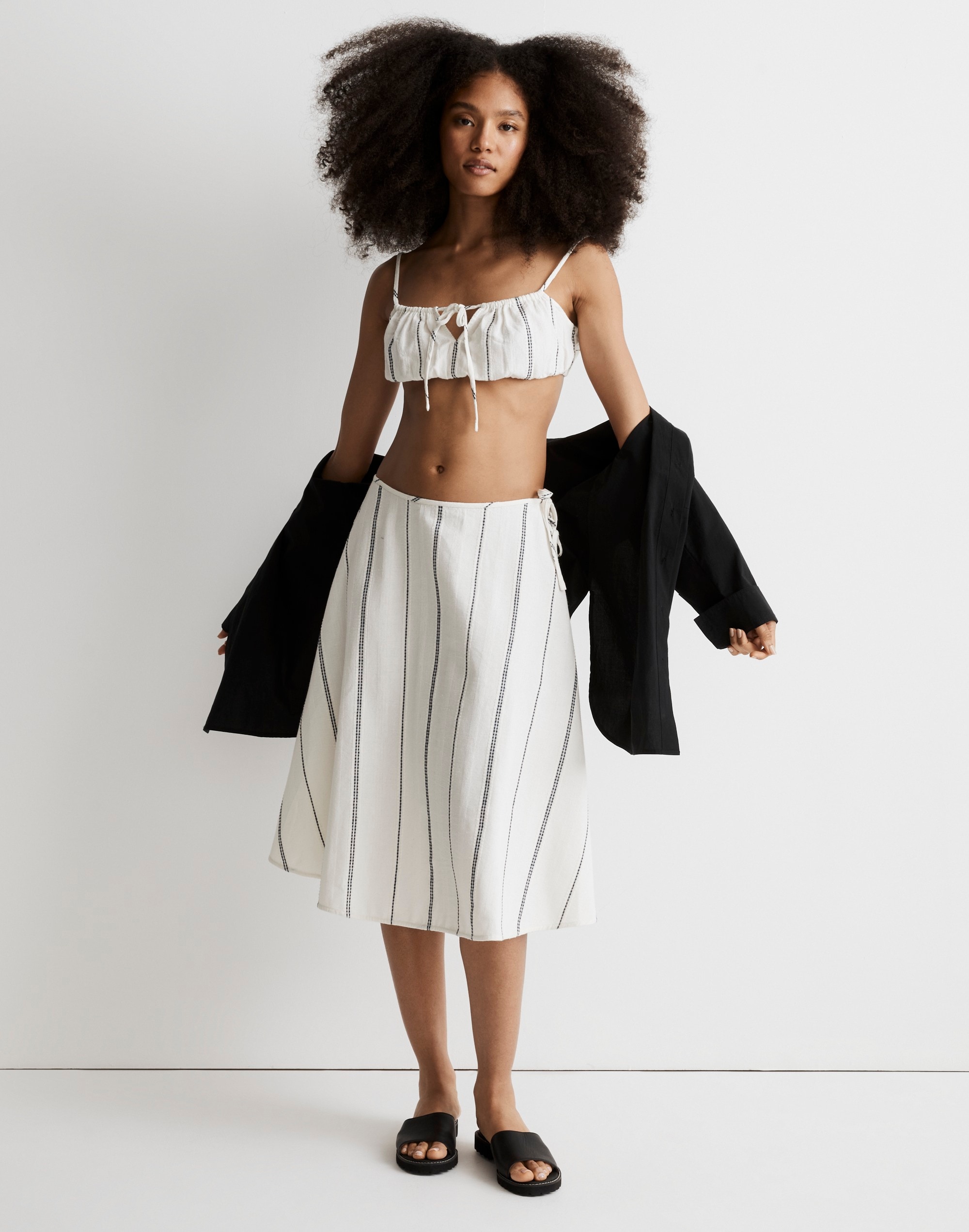 Tie-Front Bubble Cover-Up Crop Top