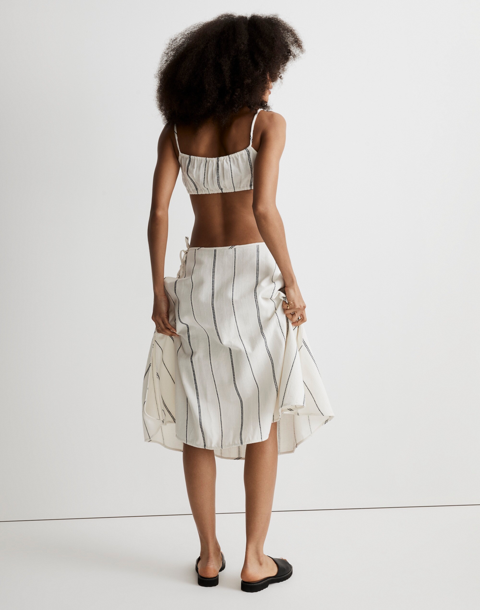 Side-Tie Cover-Up Midi Skirt in Stripe