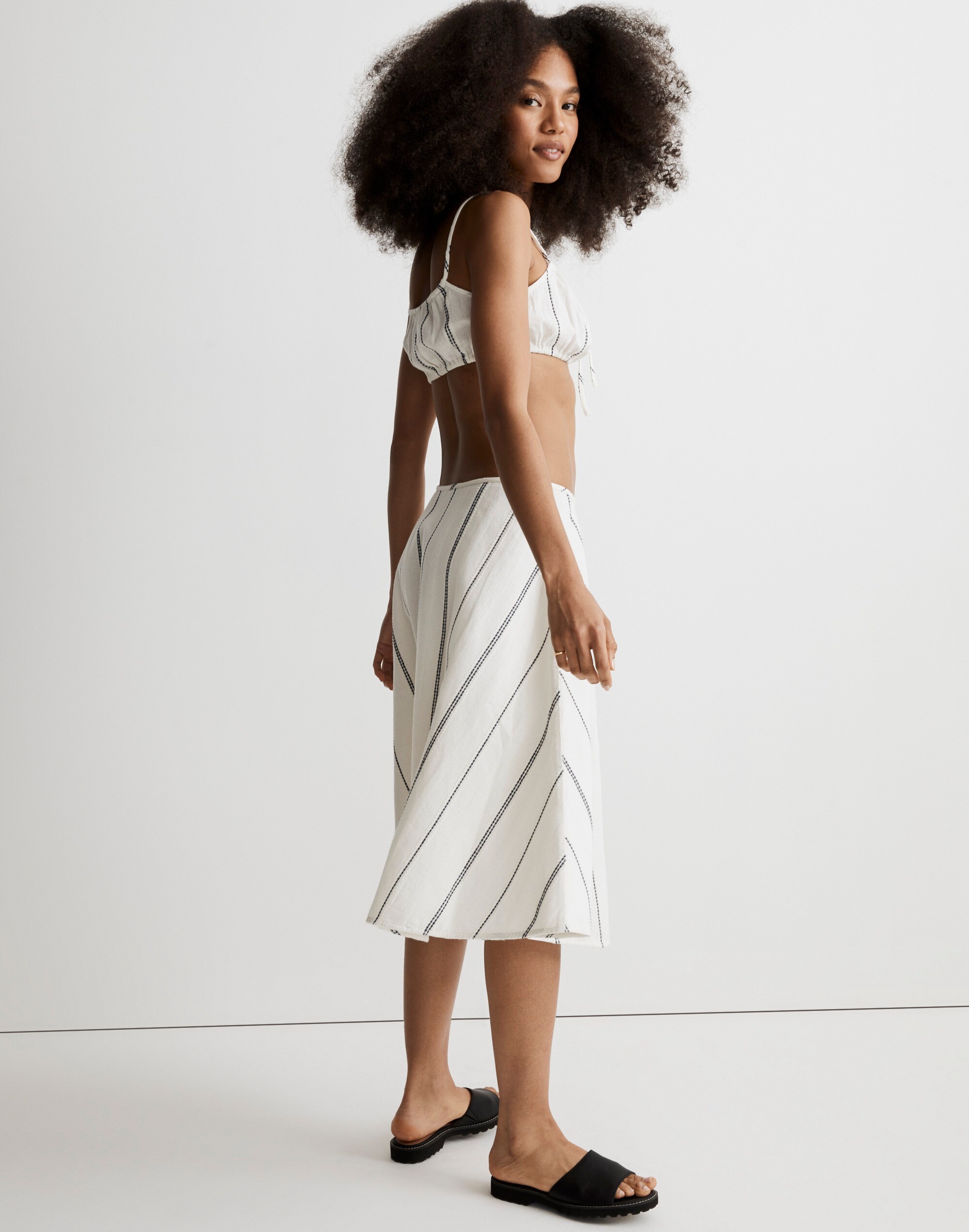 Side-Tie Cover-Up Midi Skirt in Stripe