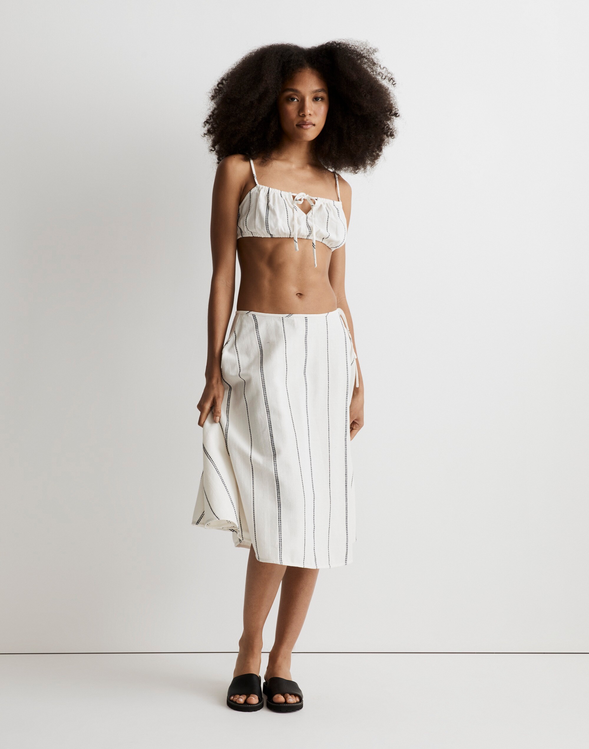 Side-Tie Cover-Up Midi Skirt in Stripe