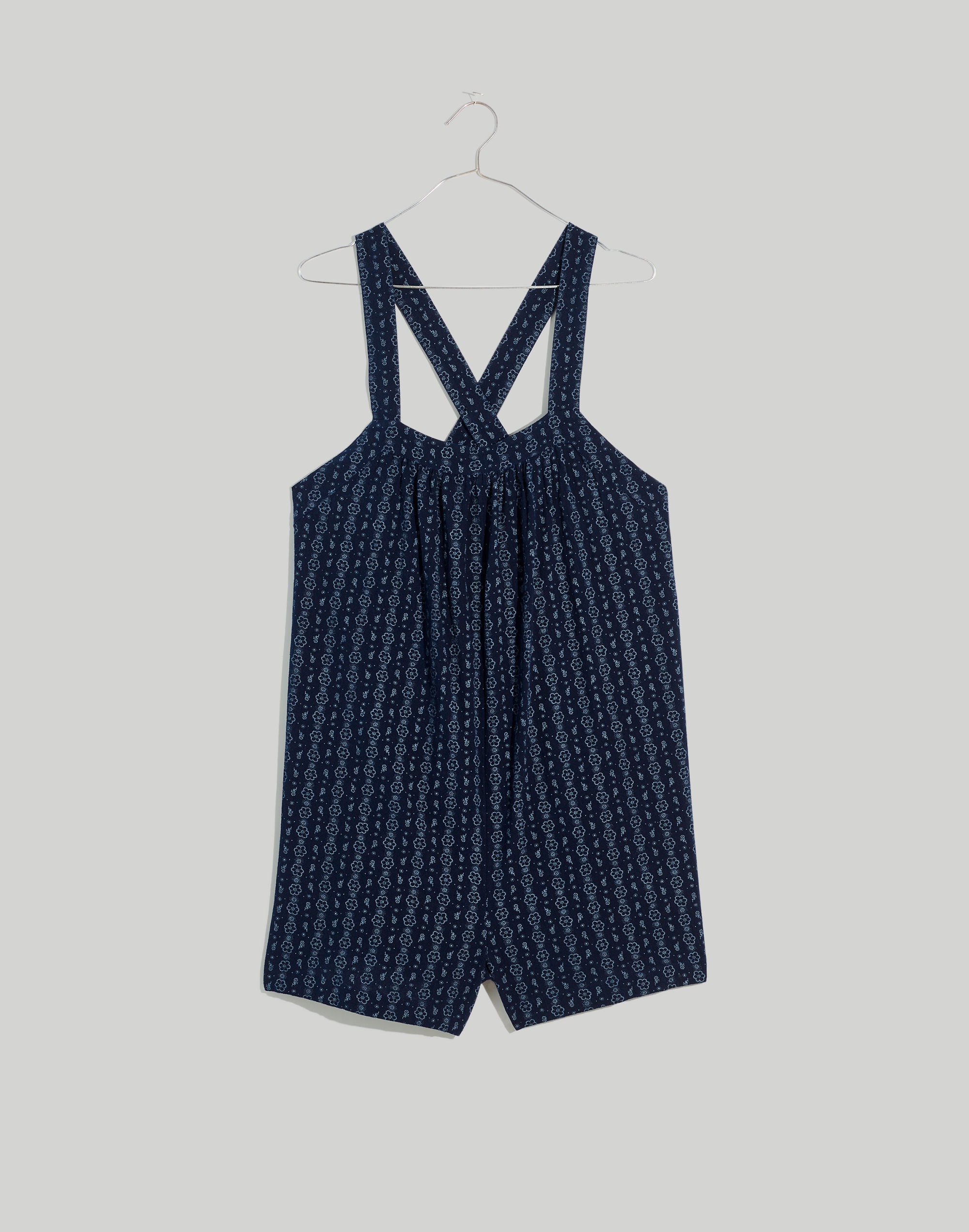 Square-Neck Crossback Romper in Striped Floral