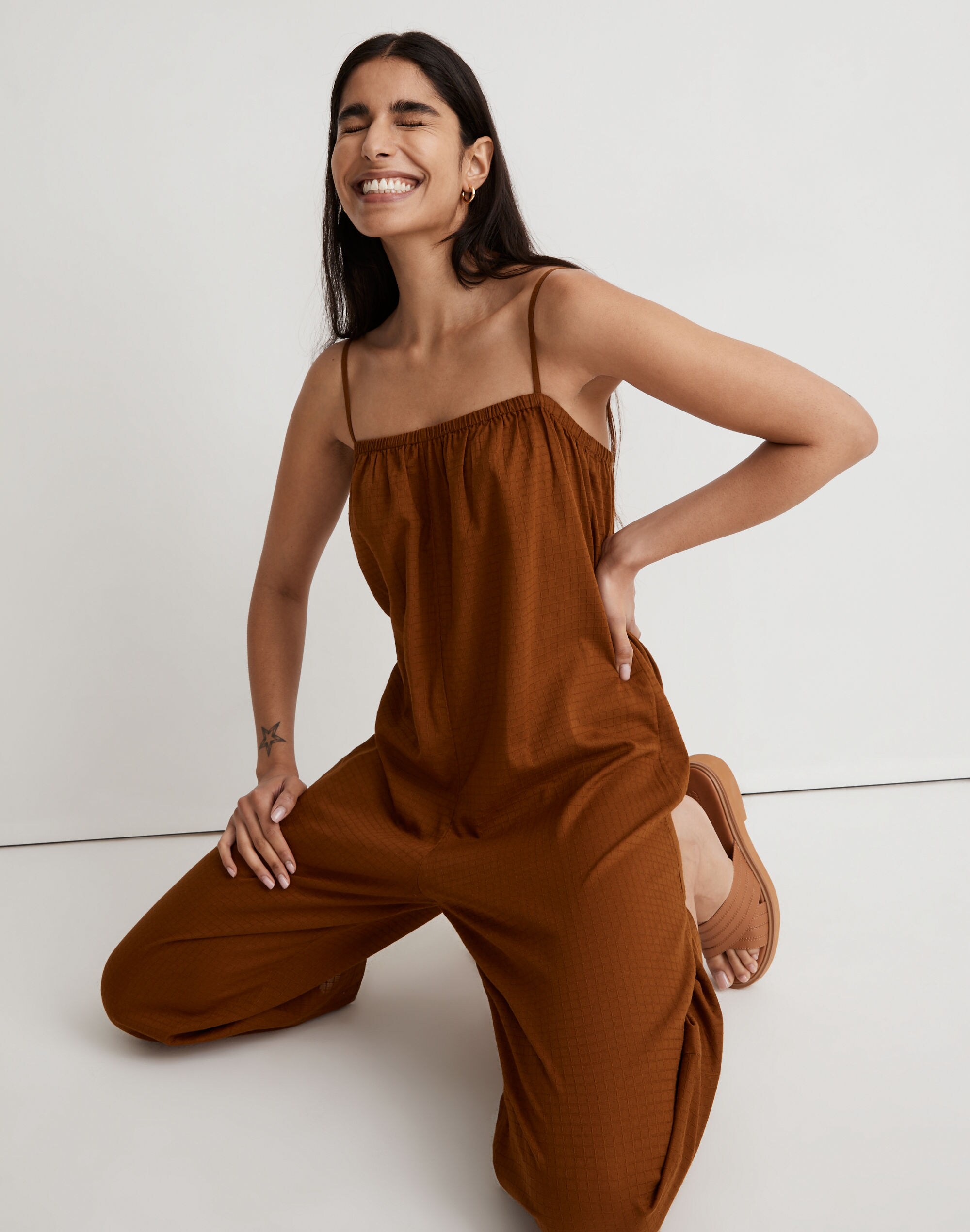 Dobby Pull-On Wide-Leg Cami Jumpsuit