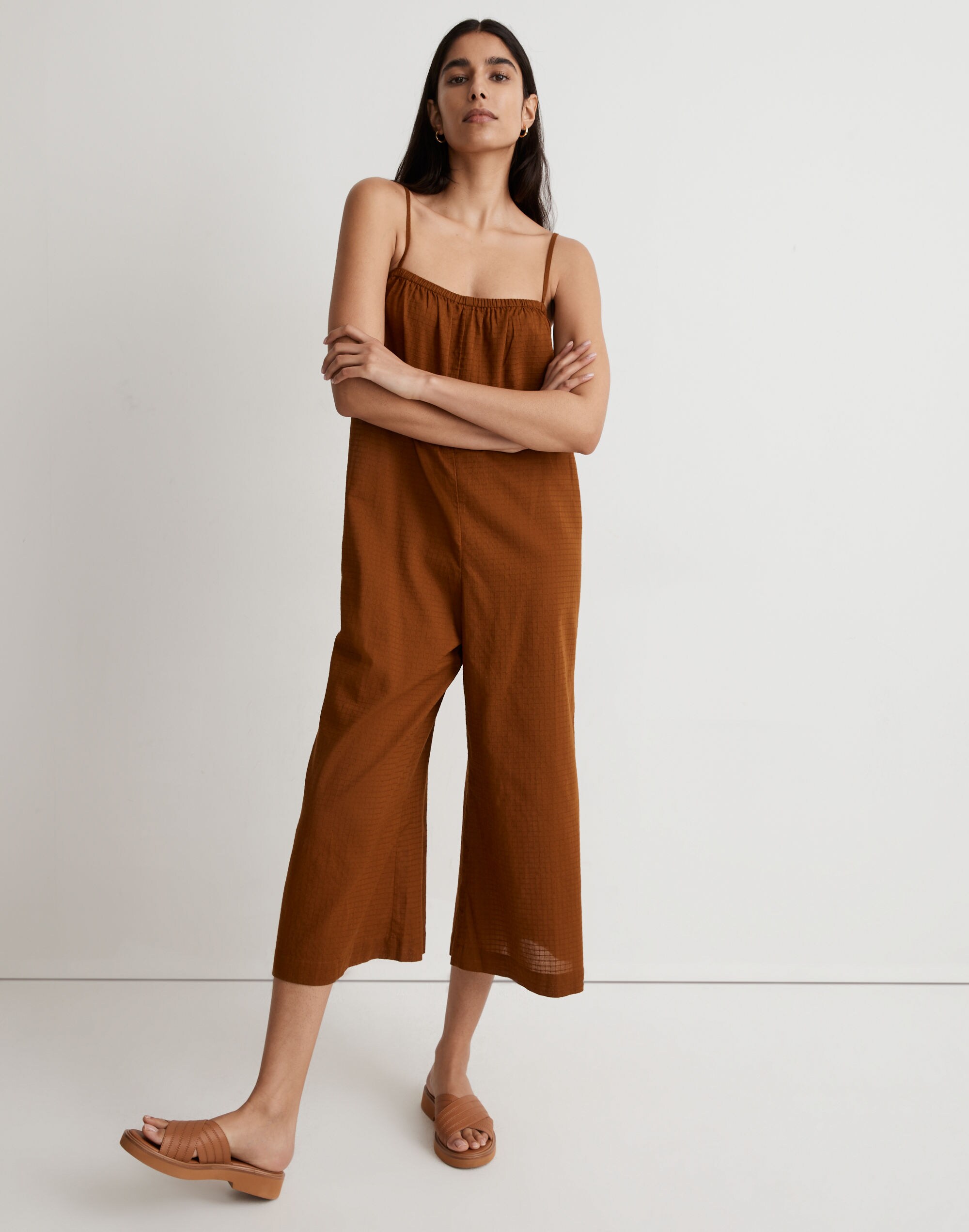 Dobby Pull-On Wide-Leg Cami Jumpsuit