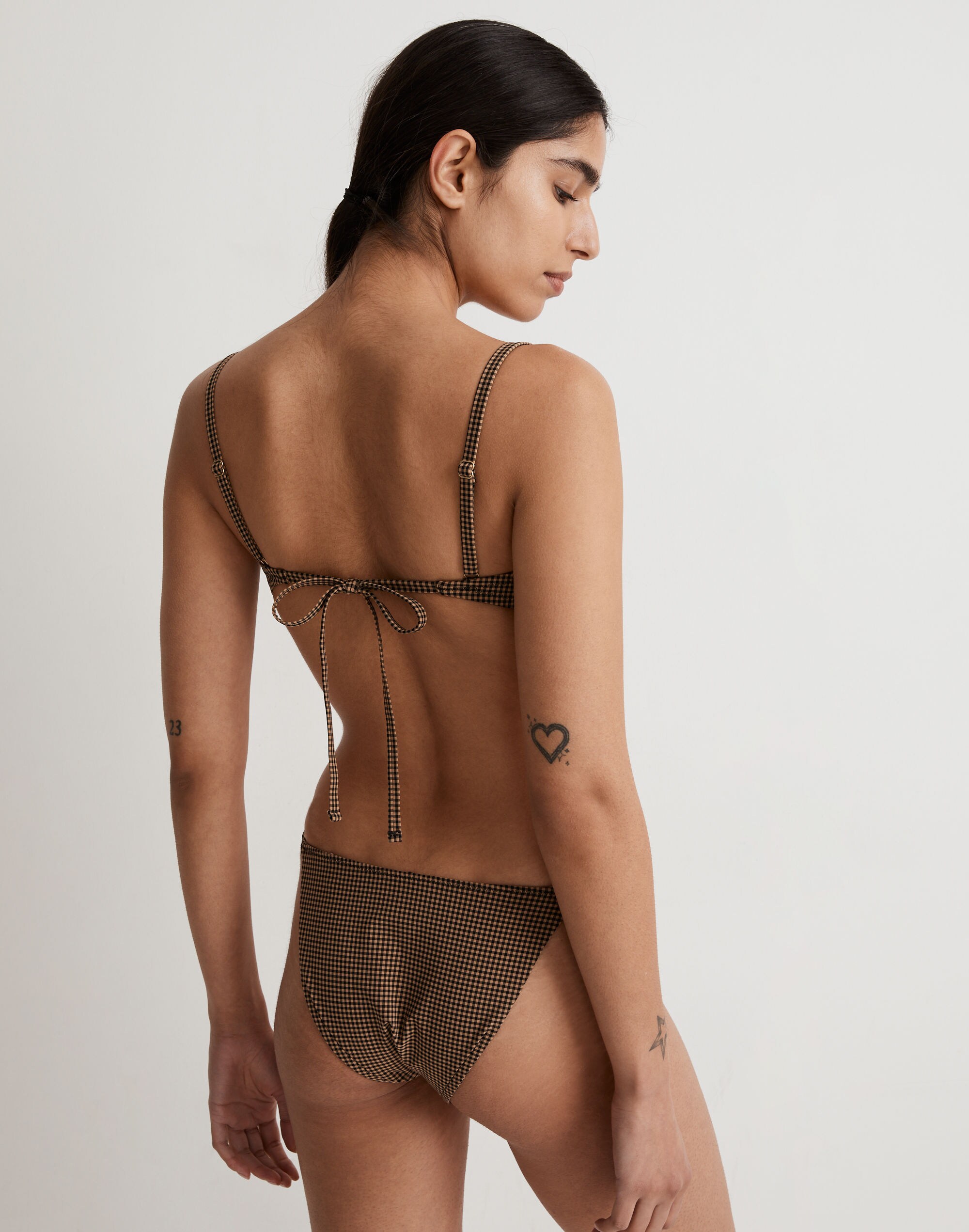 Twist-Front Bikini Top in Mini Check
