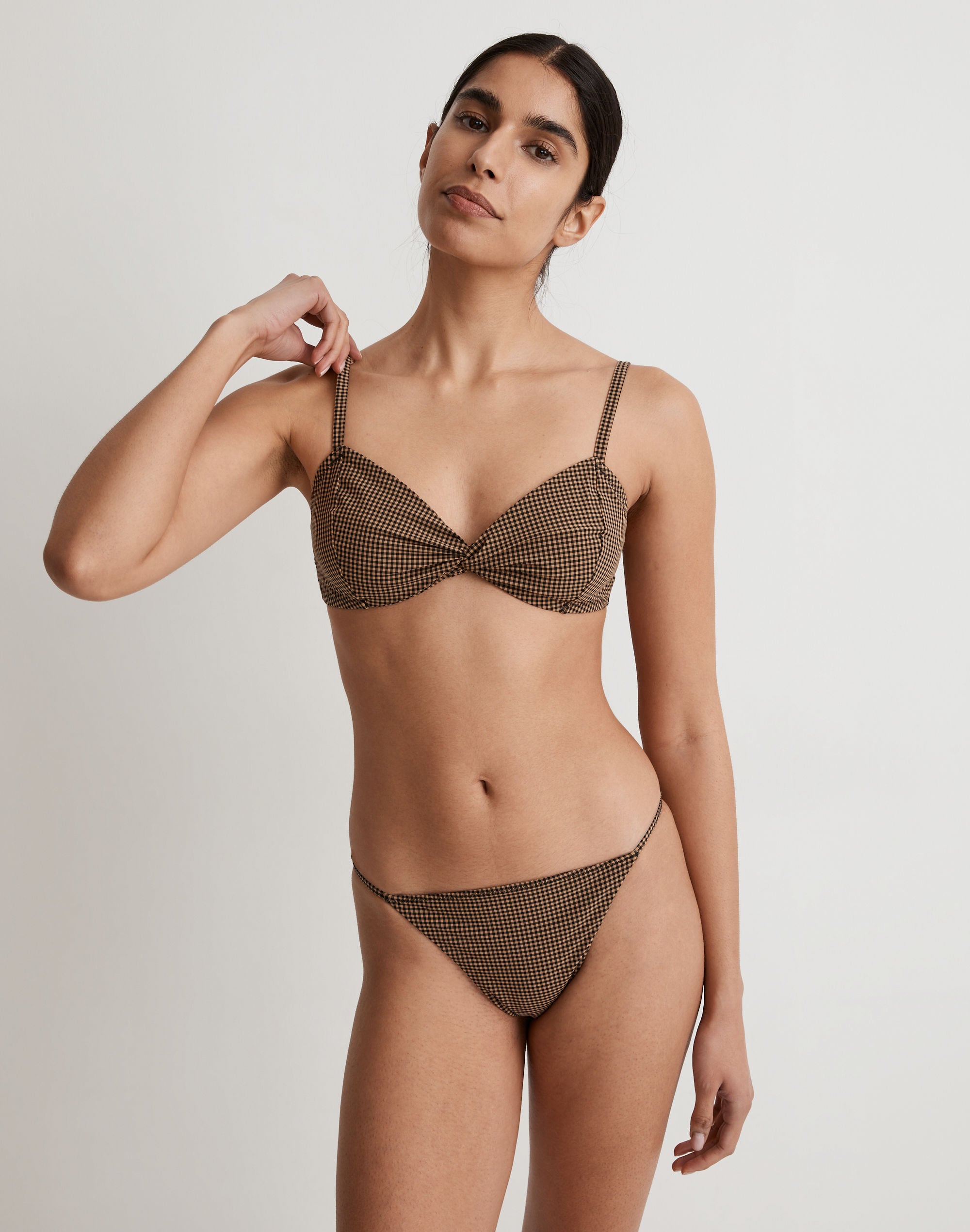 Twist-Front Bikini Top in Mini Check