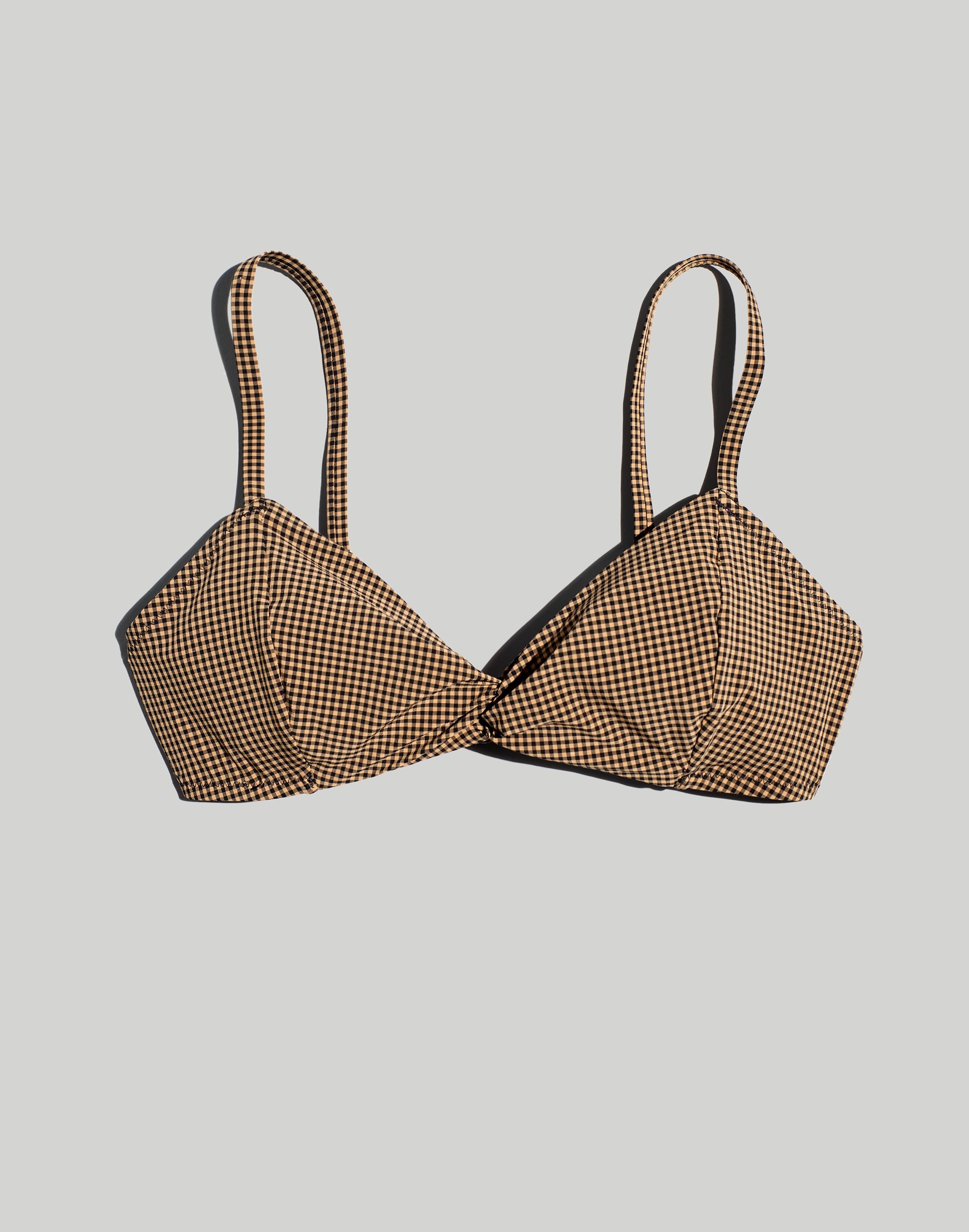 Twist-Front Bikini Top in Mini Check