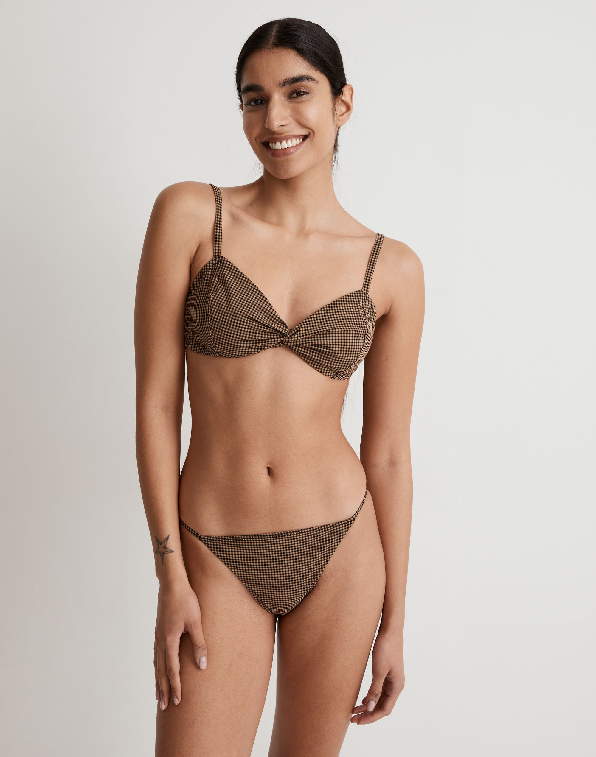 twist-front bikini top in mini check