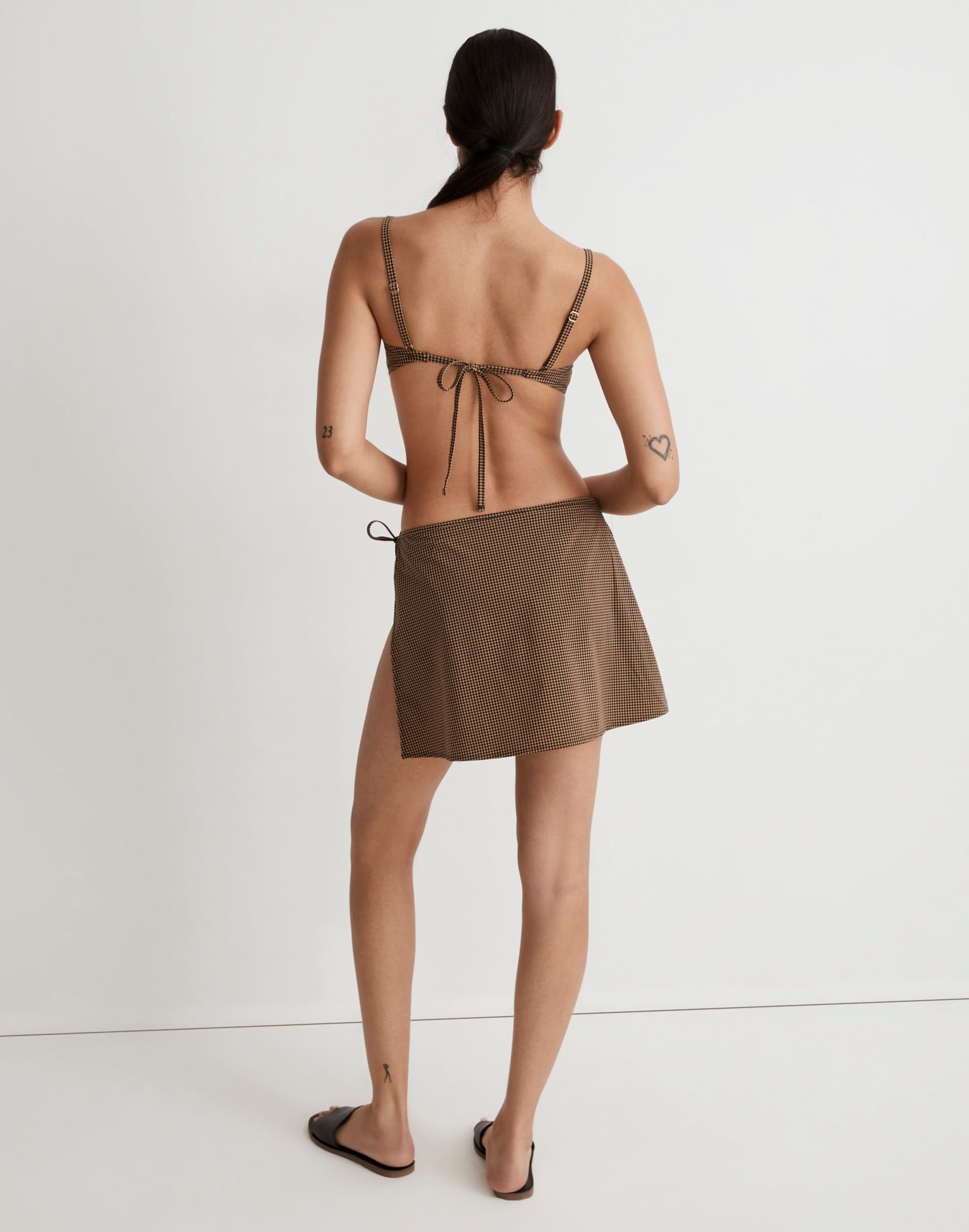 Adjustable Side-Tie Midi Skirt Mini Check