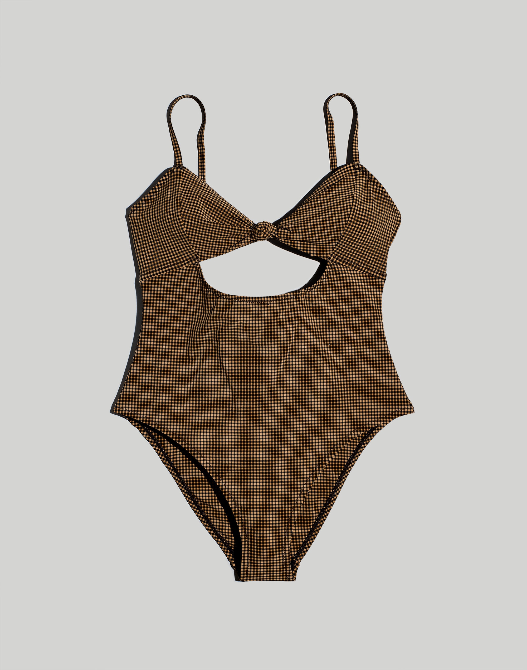 Knotted Cutout One-Piece Swimsuit in Mini Check