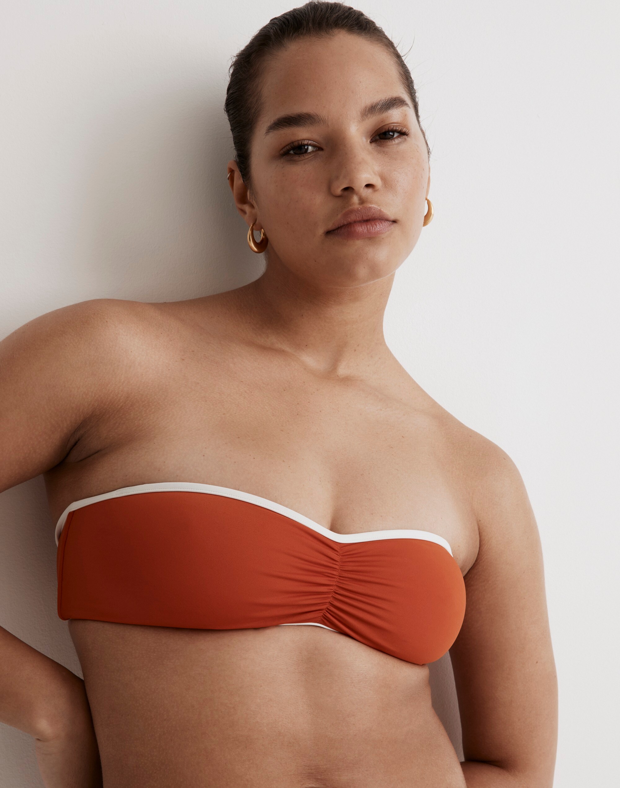 Contrast Shirred Bandeau Bikini Top