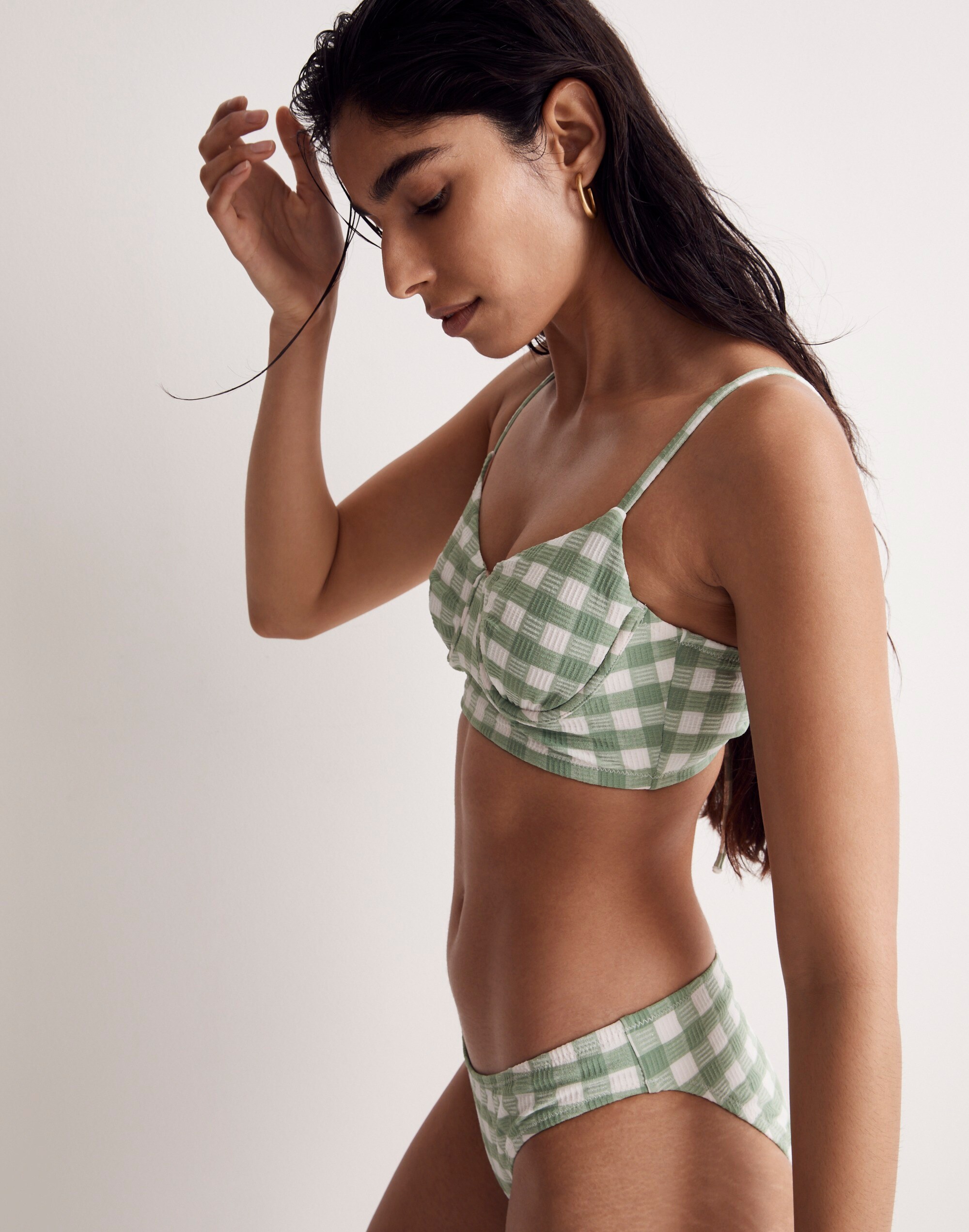 Second Wave Retro Longline Underwire Bikini Top in Check