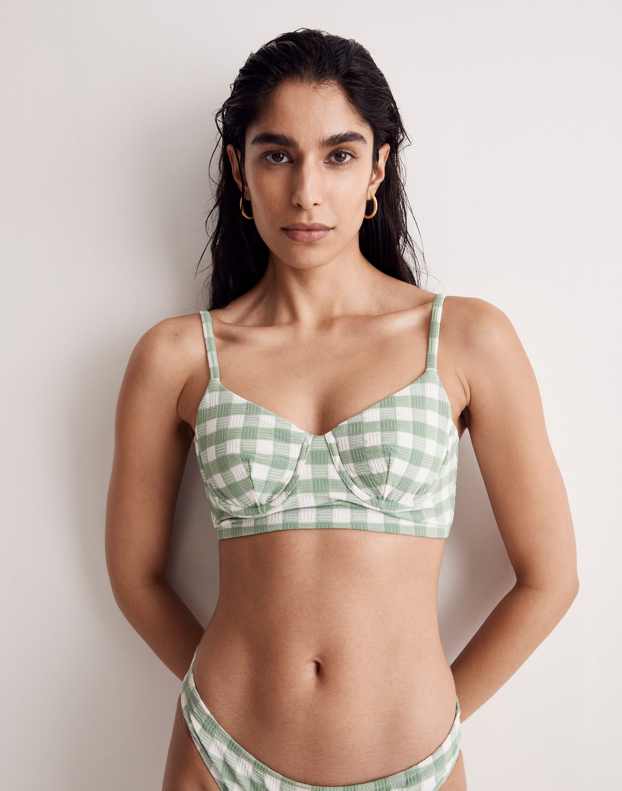 Second Wave Retro Longline Underwire Bikini Top in Check