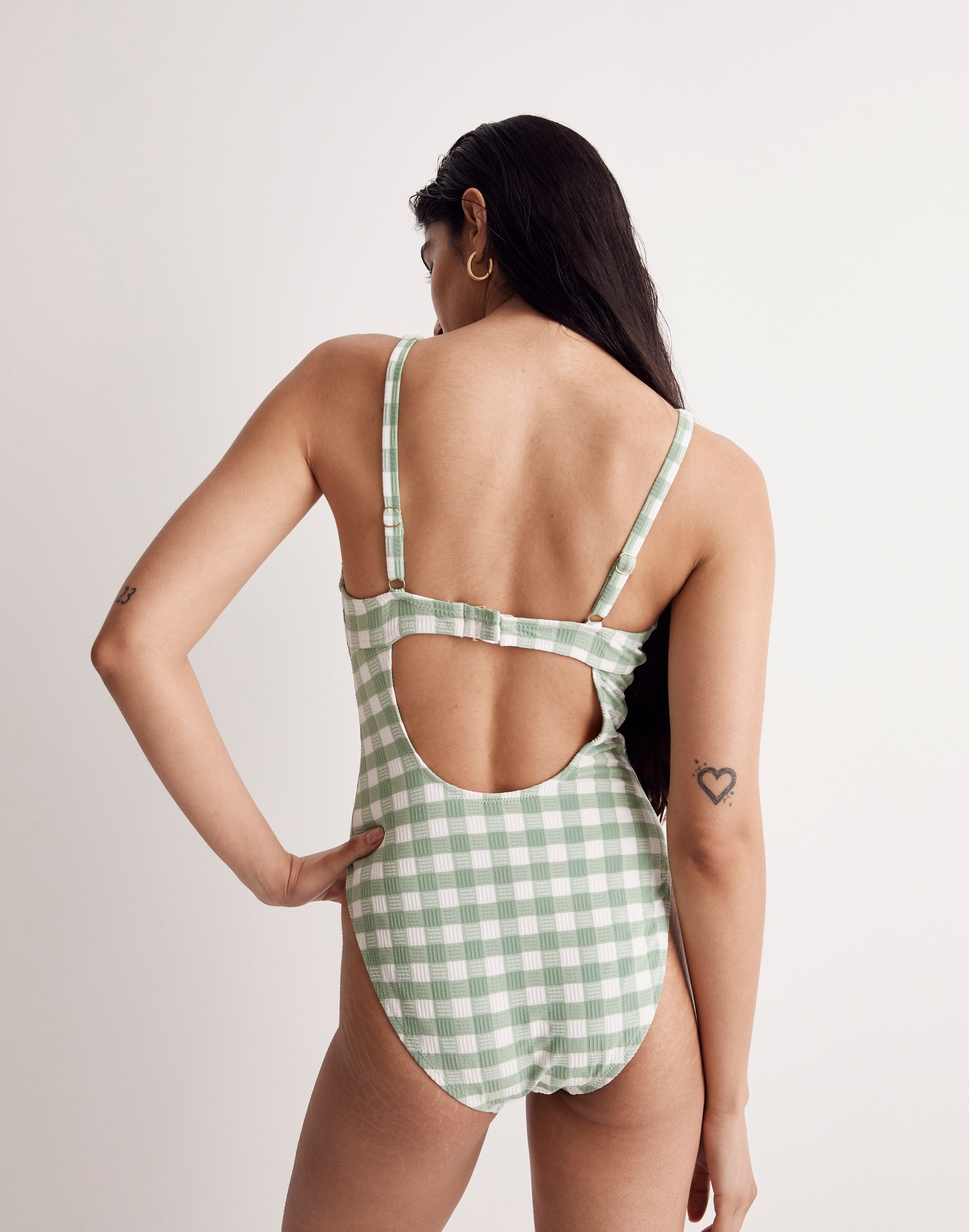 Underwire Open-Back One-Piece Swimsuit in Check