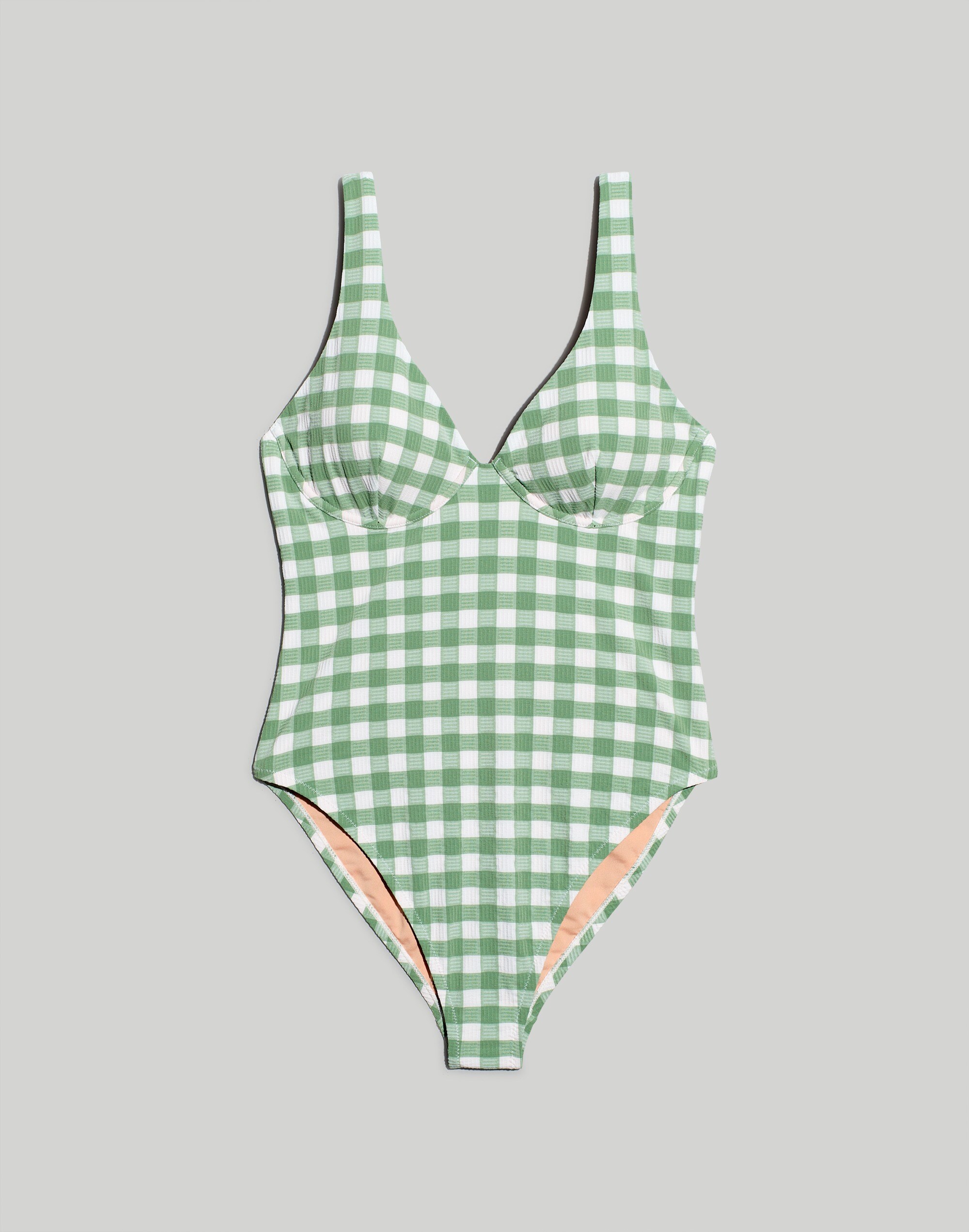 Underwire Open-Back One-Piece Swimsuit in Check