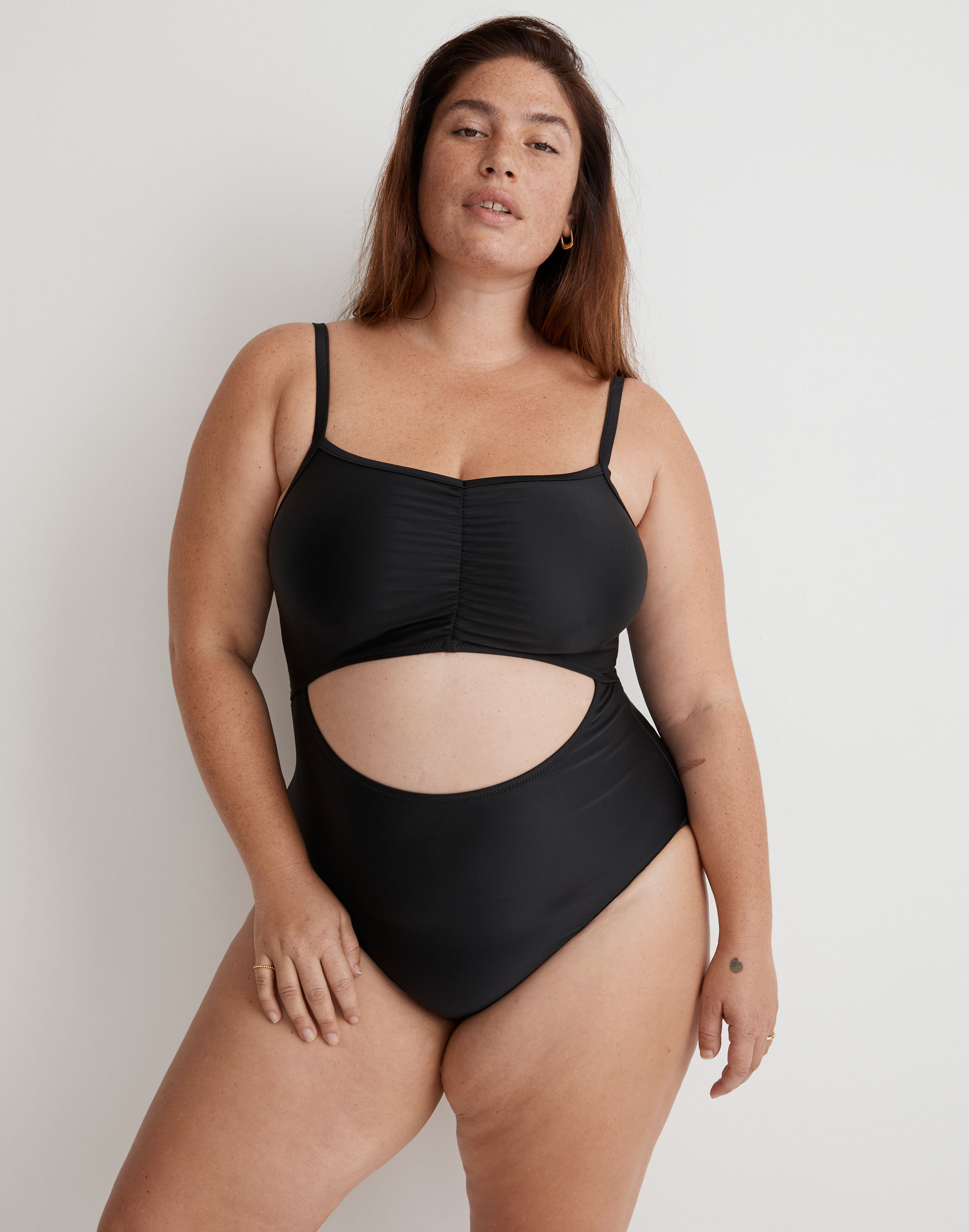 Plus Cinched Cutout One-Piece Swimsuit