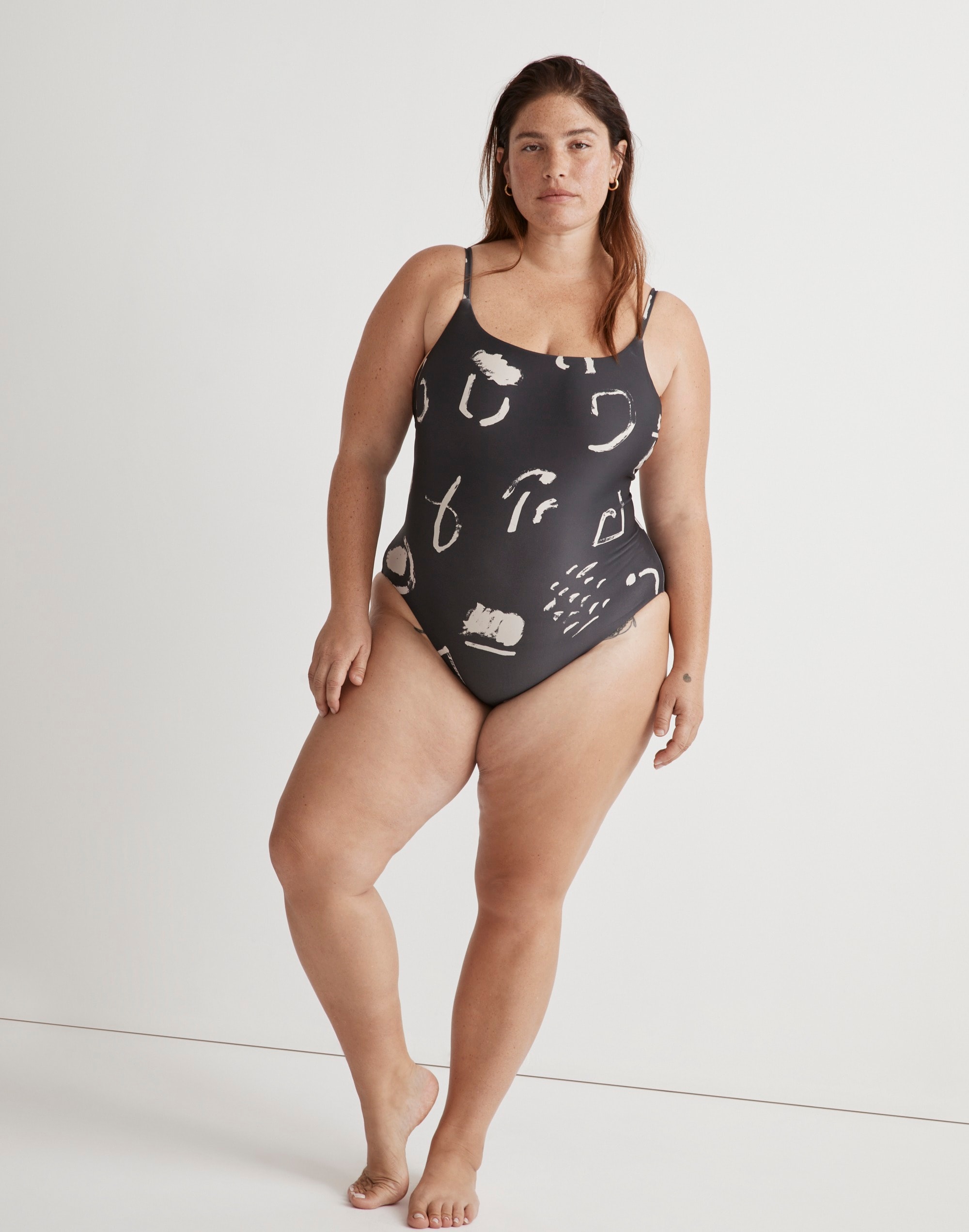 plus square-neck tank one-piece swimsuit