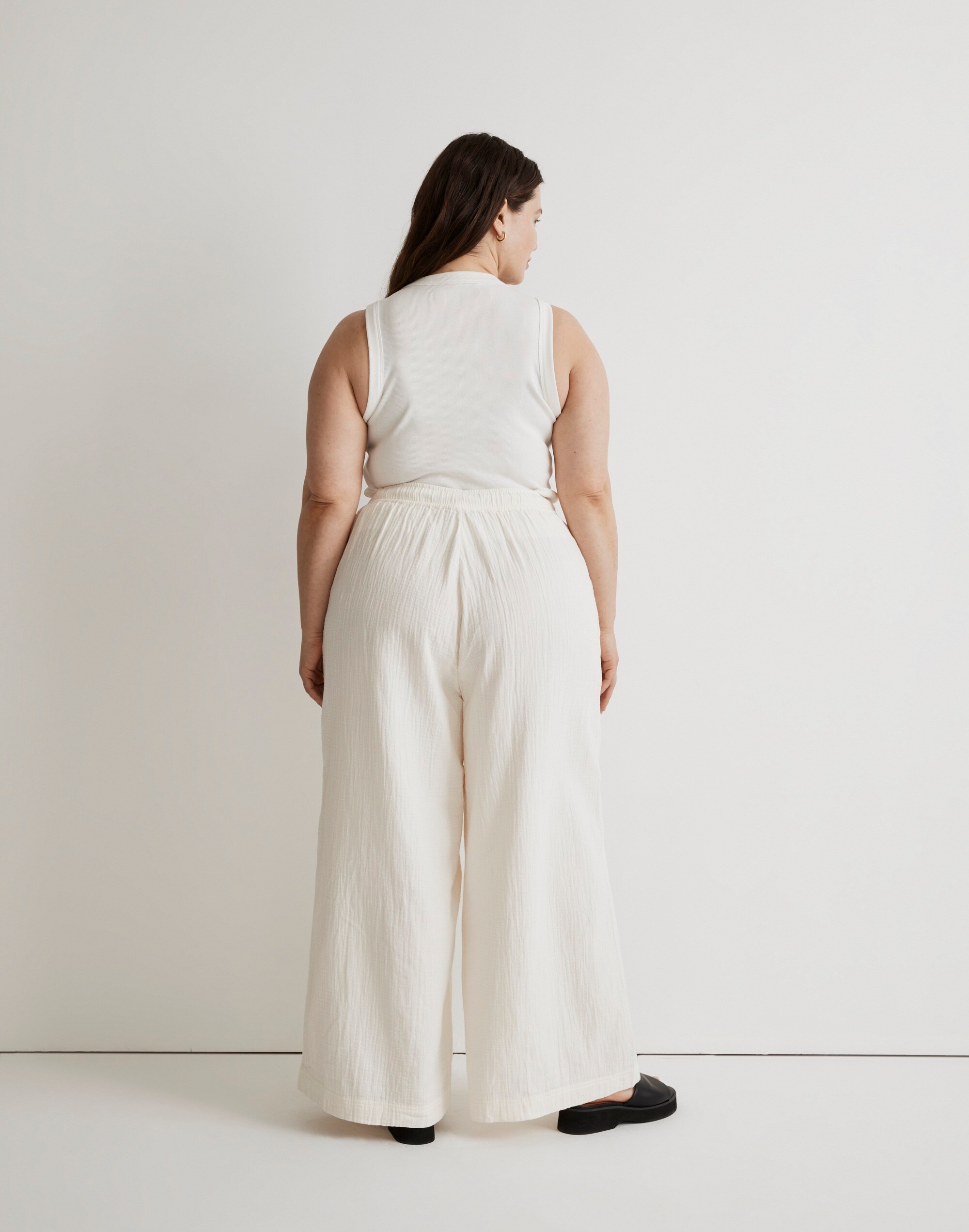 Plus Double-Gauze Drawstring Wide-Leg Pants