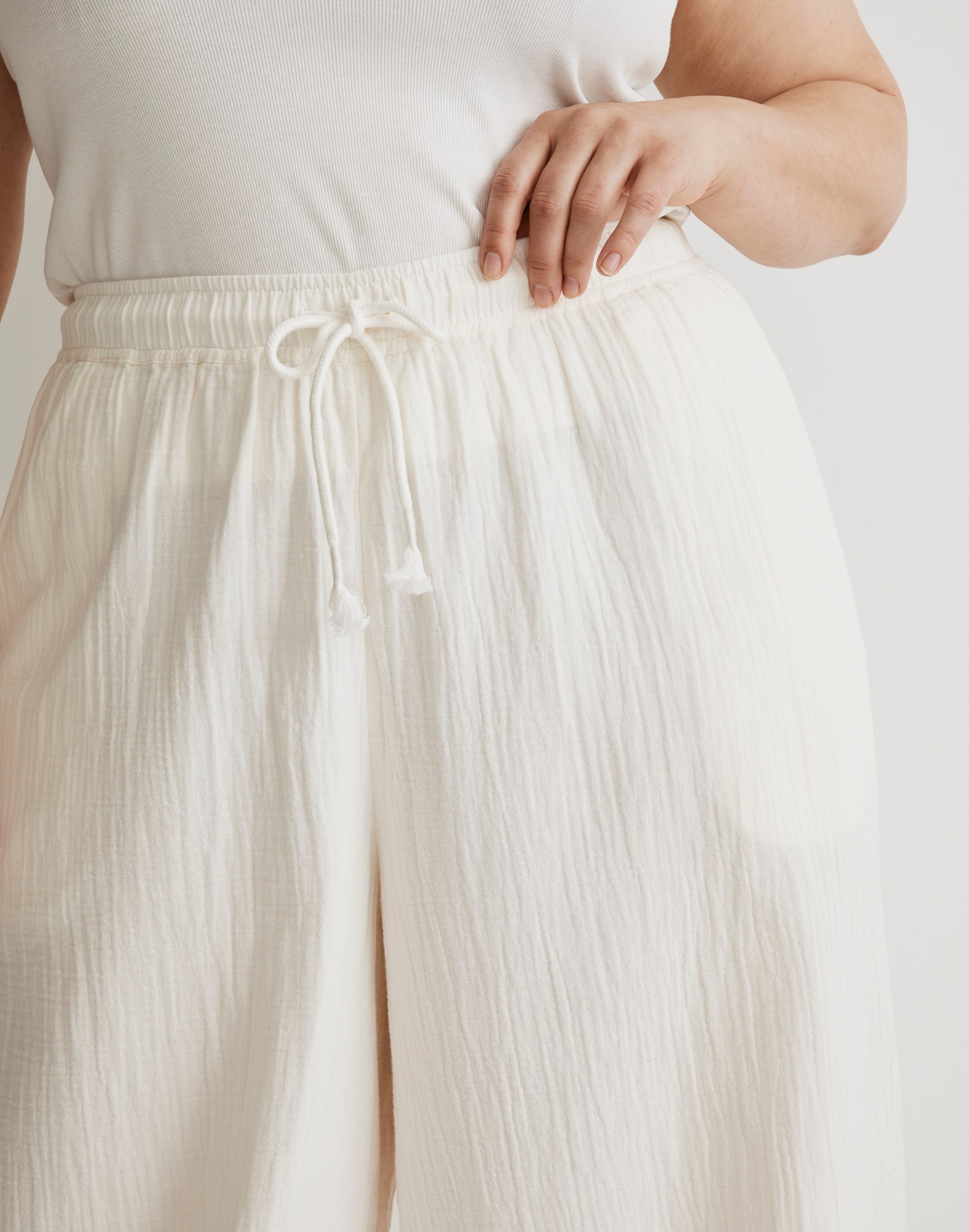 Plus Double-Gauze Drawstring Wide-Leg Pants