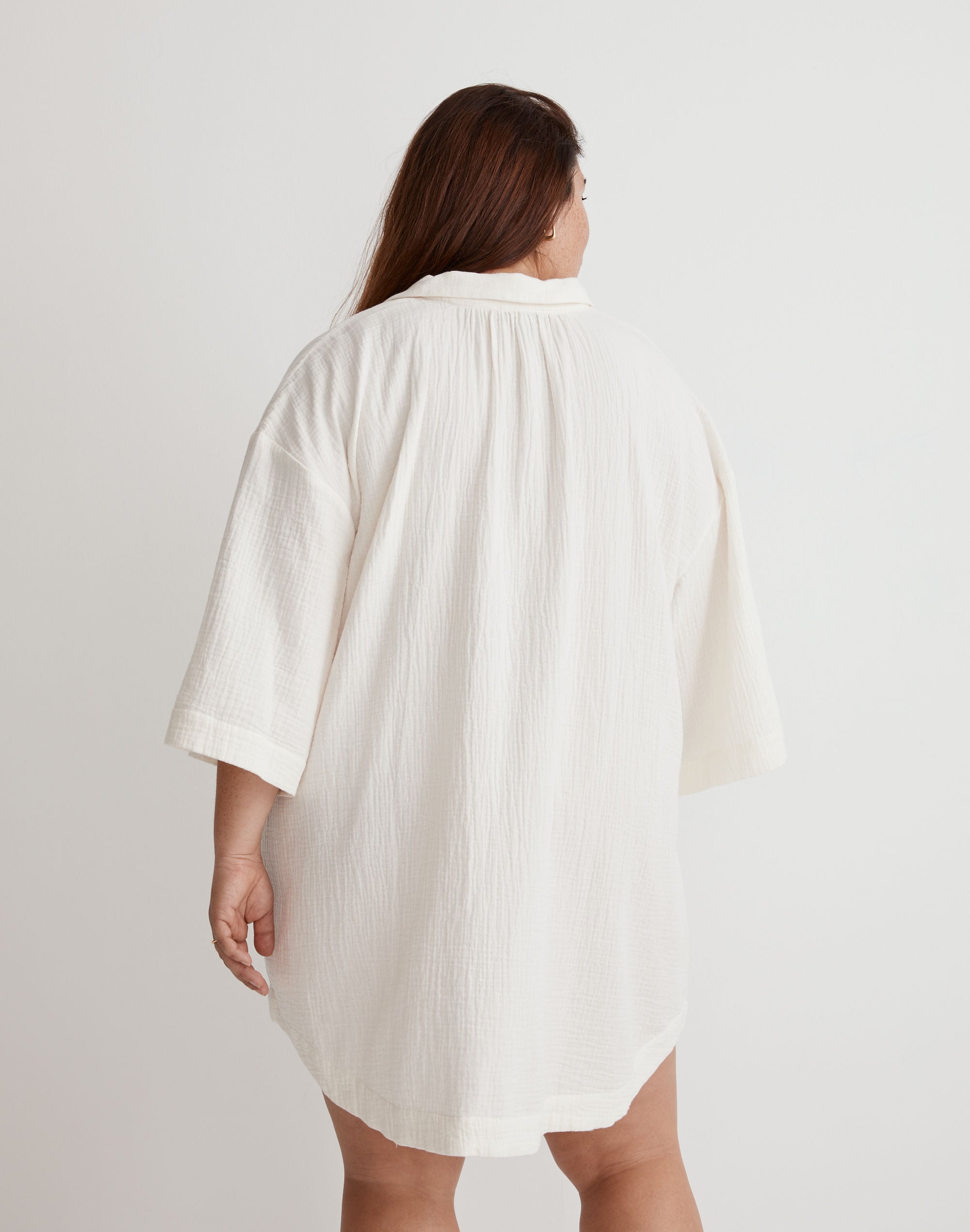 Plus Crinkle Cotton Cover-Up Mini Shirtdress