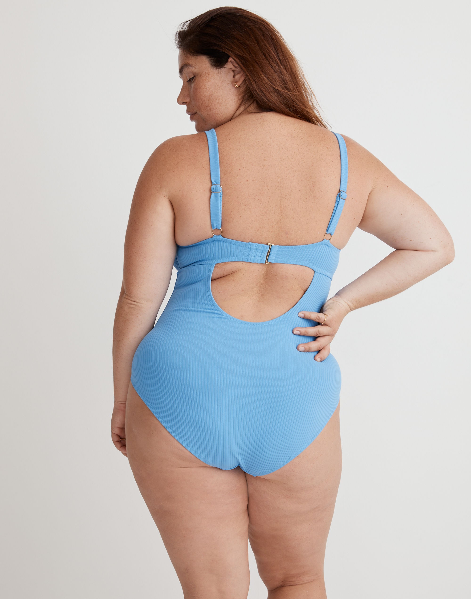 Plus Ribbed Underwire Open-Back One-Piece Swimsuit