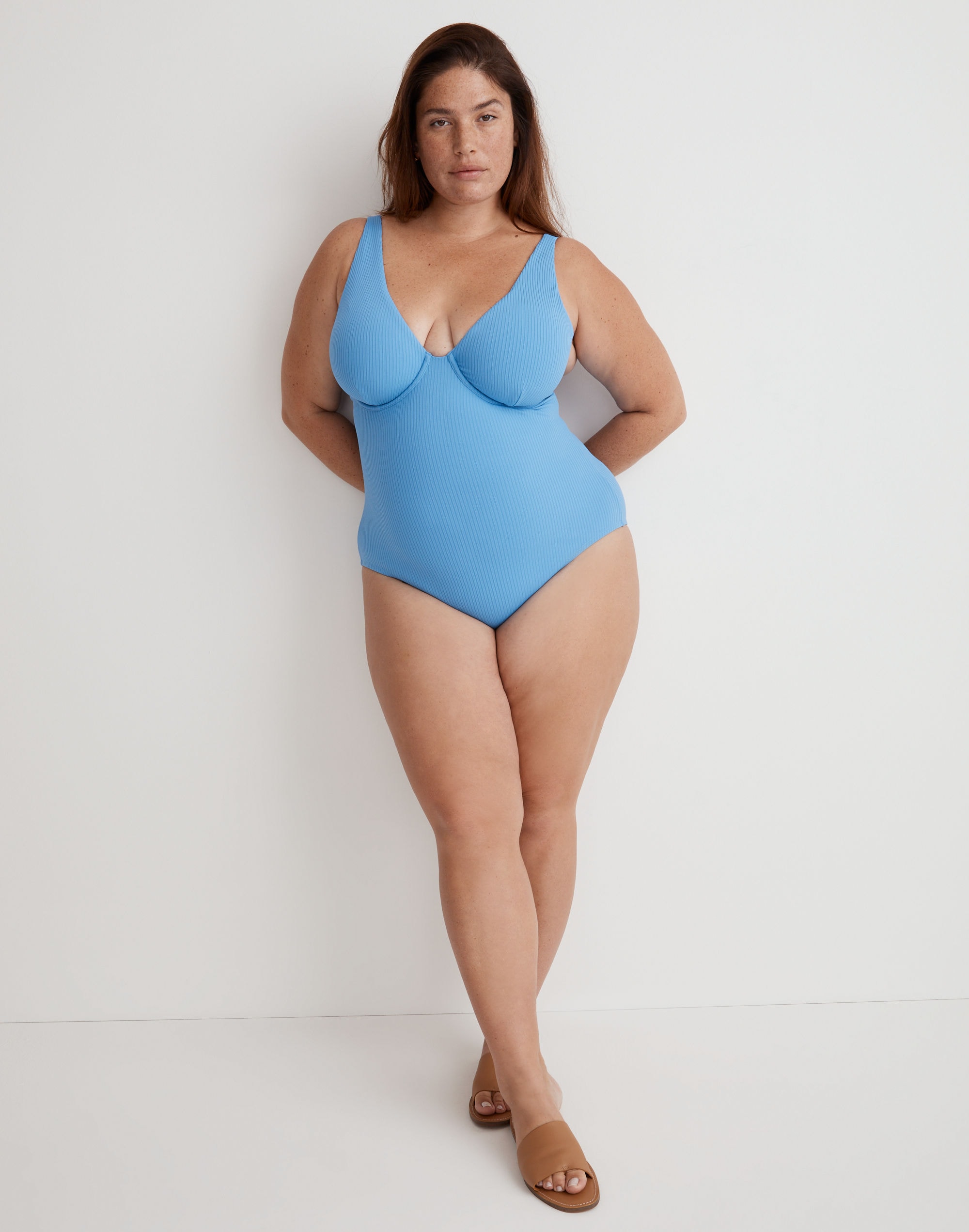 Plus Ribbed Underwire Open-Back One-Piece Swimsuit